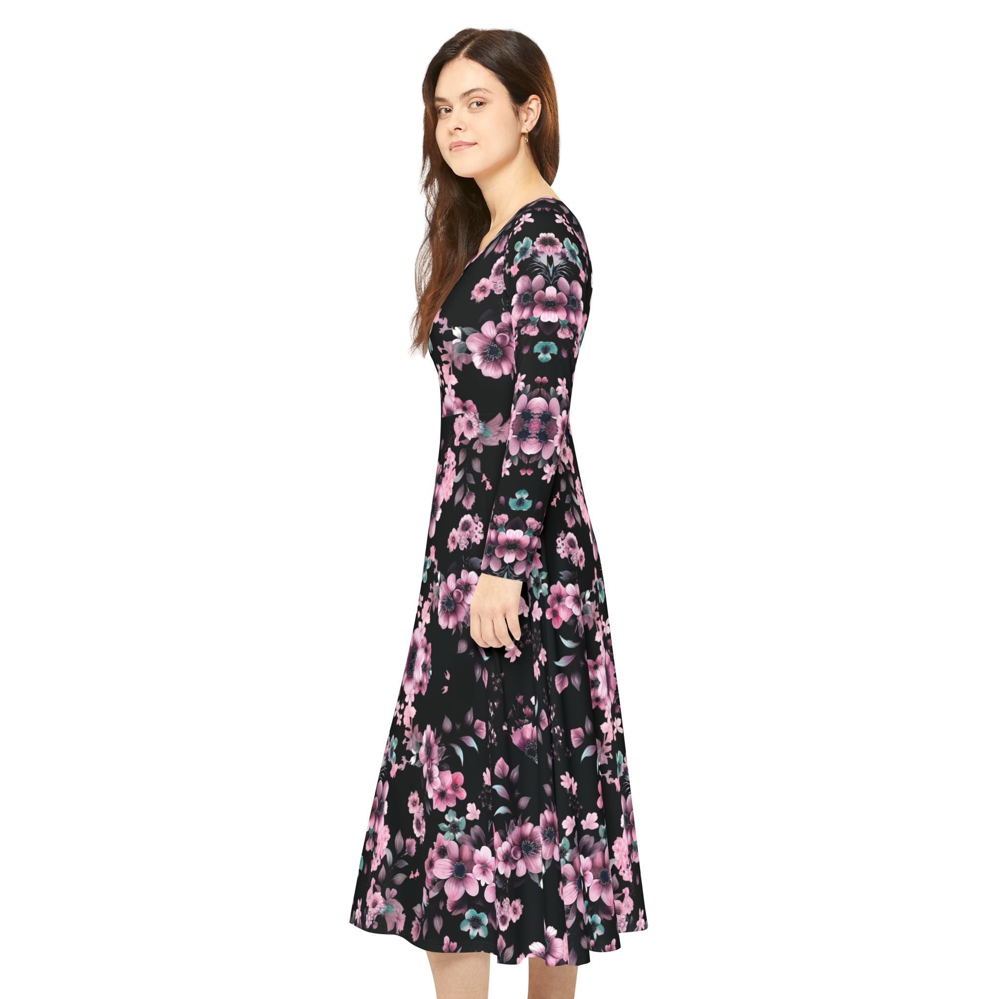 Copy of Copy of Copy of Floral Pink Kaleidoscope Long Sleeve luxury Dress