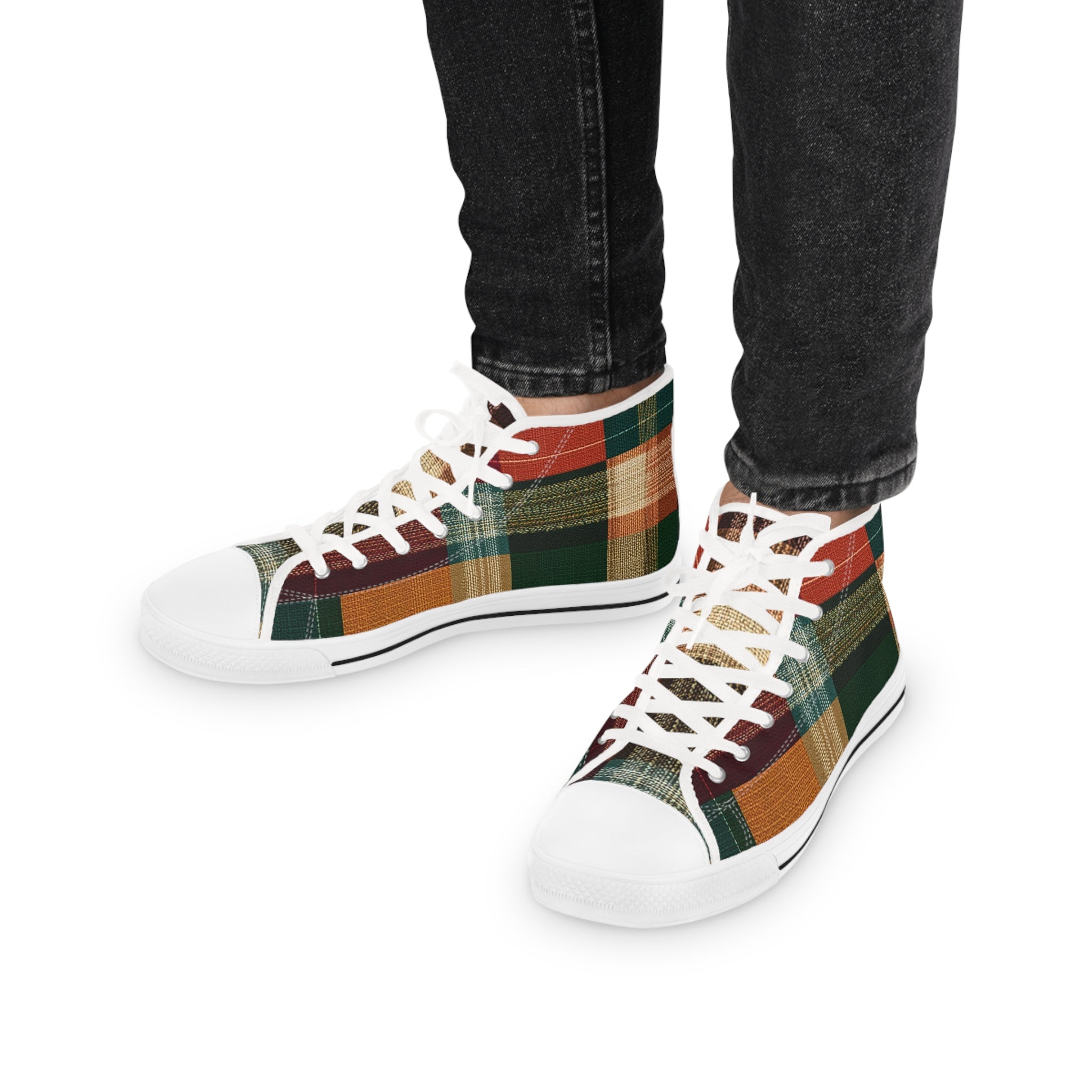 Plaid High-Top Sneakers — Rustic Autumn Check Men's Shoes