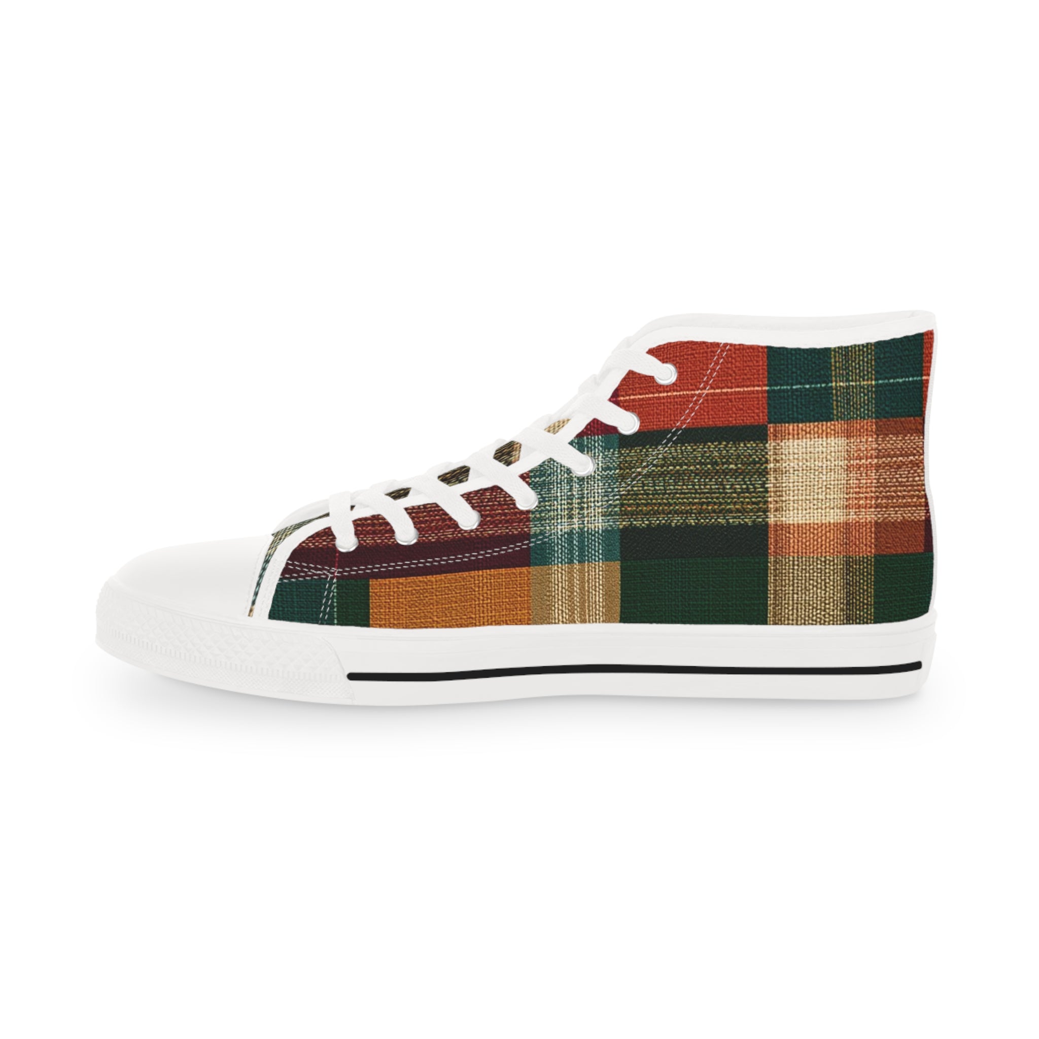 Plaid High-Top Sneakers — Rustic Autumn Check Men's Shoes