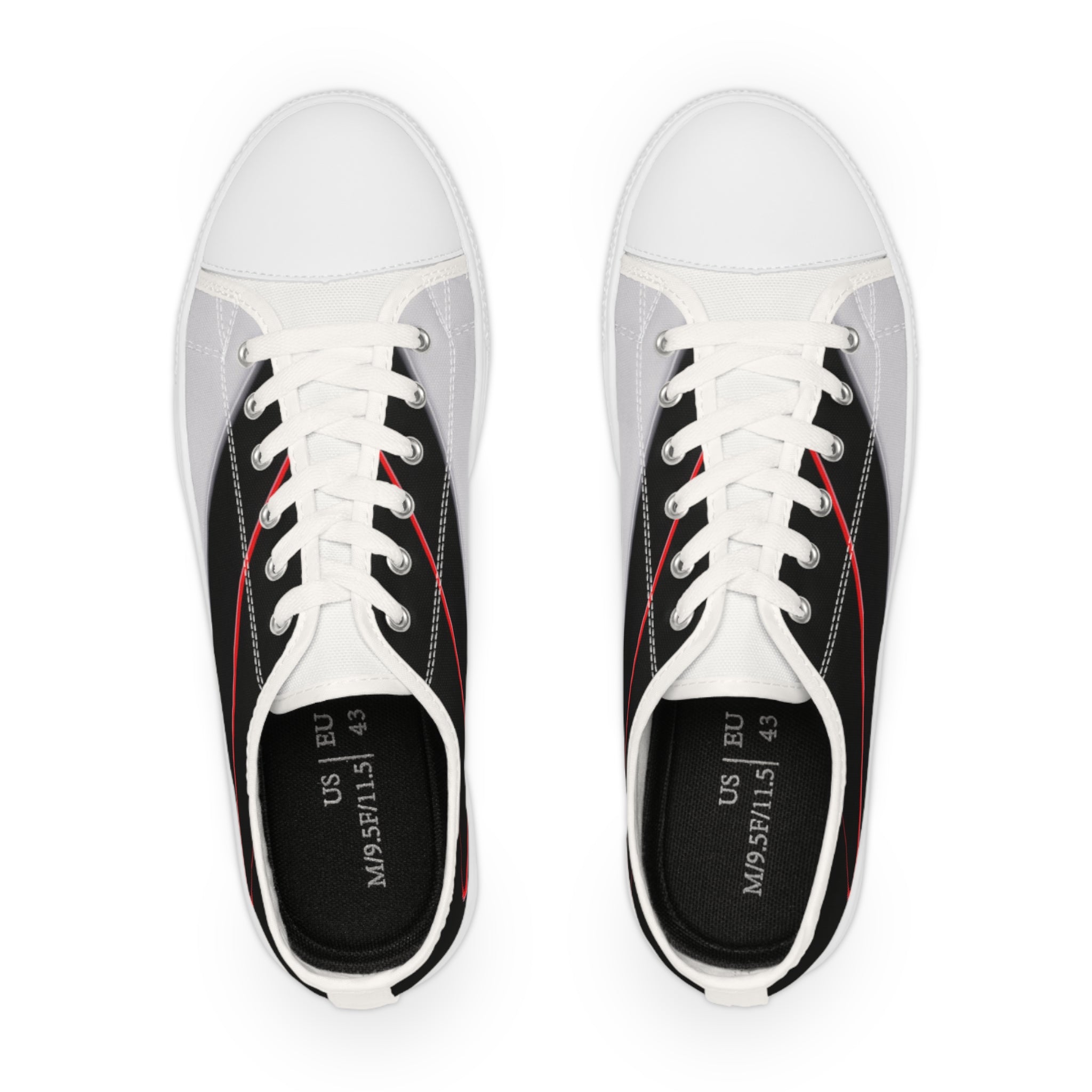 Men's Low Top Sneakers — Black & Gray Stripe Casual Canvas Shoes