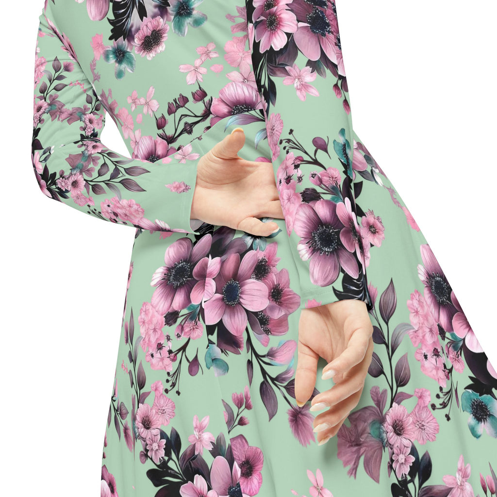 Floral Pink Kaleidoscope Long Sleeve luxury Dress