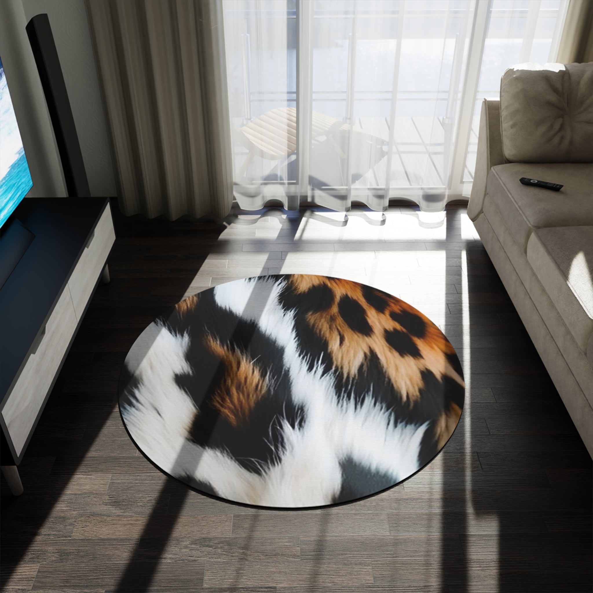 Leopard Print Round Rug — Faux Fur Animal Print Accent Mat