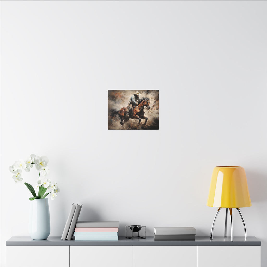 Cowboy on Galloping Horse Matte Canvas Wall Art — Western Rustic Home Decor