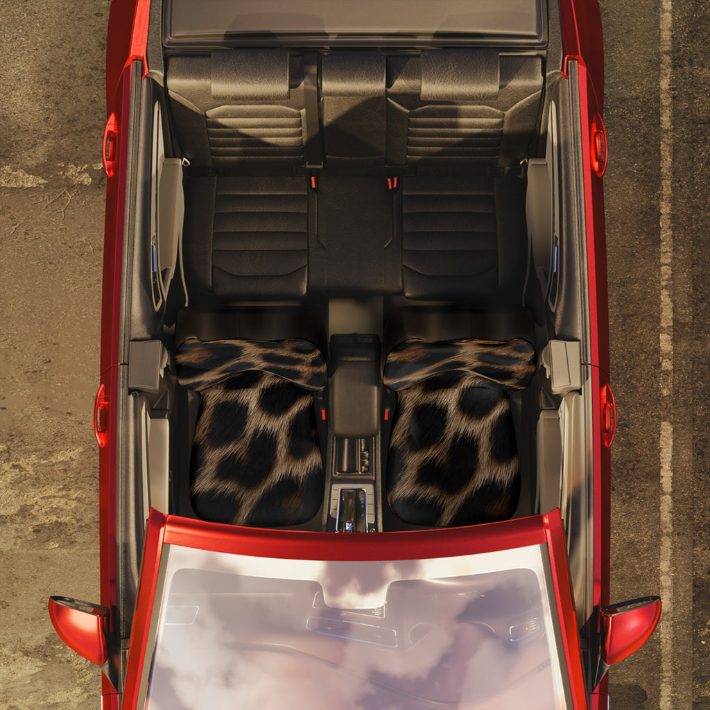 Leopard Print Polyester Car Seat Covers — Faux Fur Animal Print Front Seat Protectors