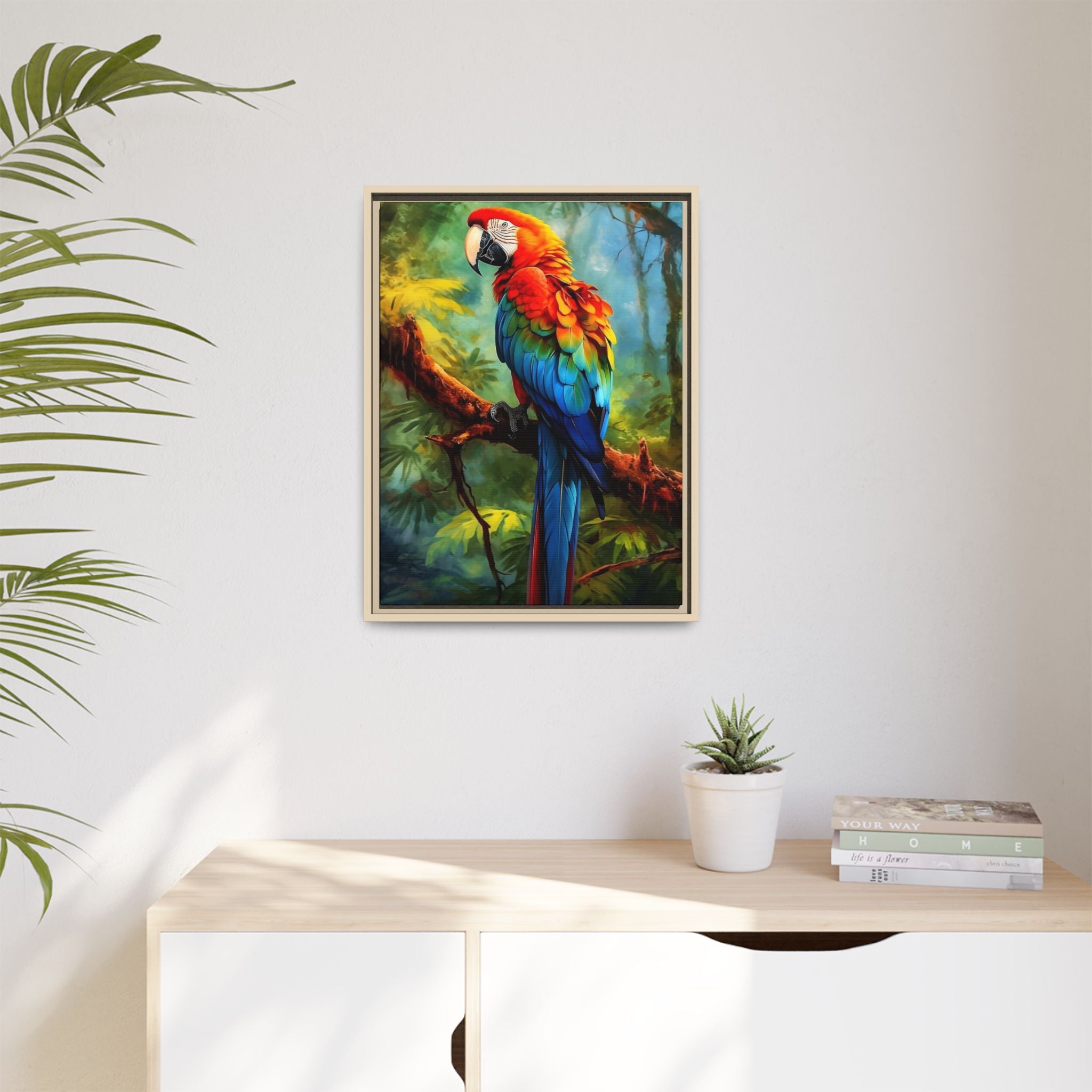 Scarlet Macaw Tropical Canvas Print (Framed Matte)
