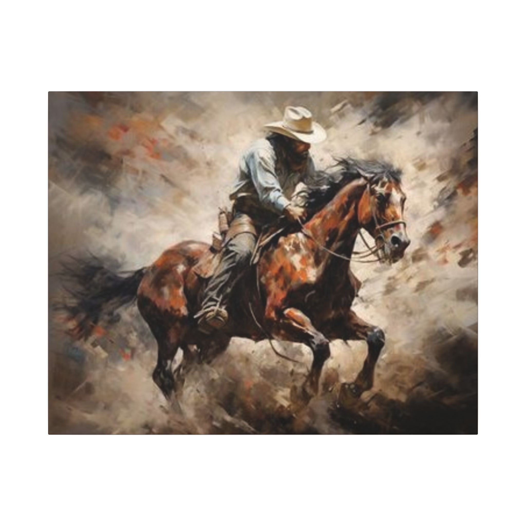 Cowboy on Galloping Horse Matte Canvas Wall Art — Western Rustic Home Decor