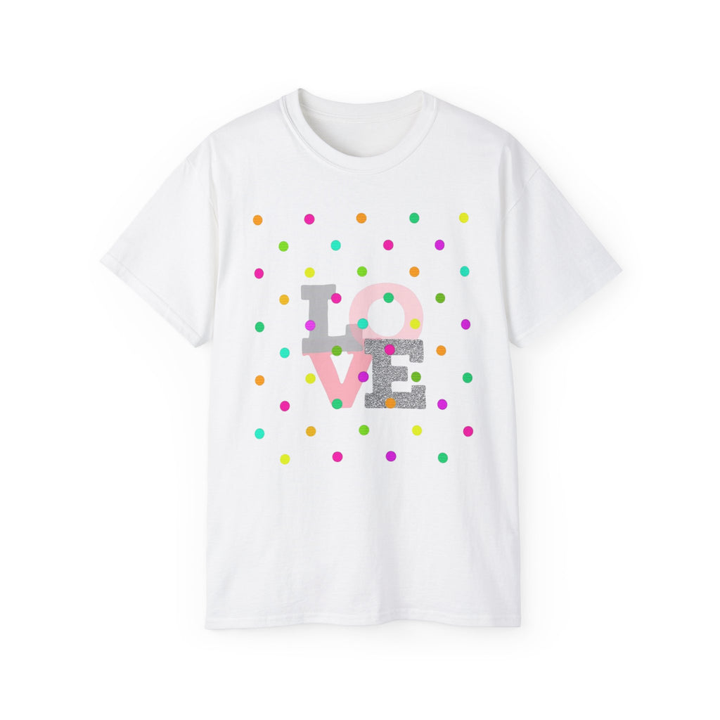 LOVE Polka Dot Tee — Colorful Retro Love Graphic T-Shirt