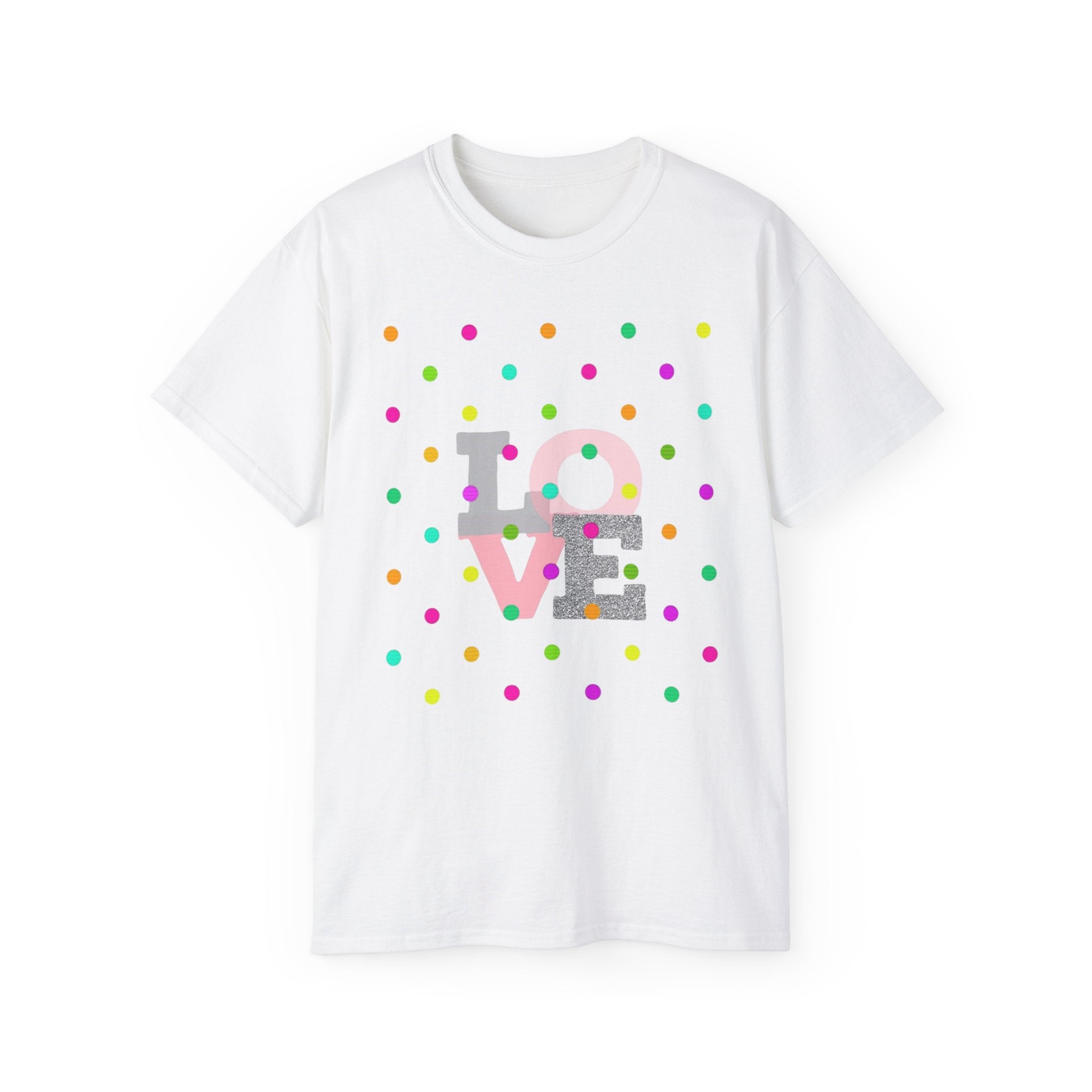 LOVE Polka Dot Tee — Colorful Retro Love Graphic T-Shirt