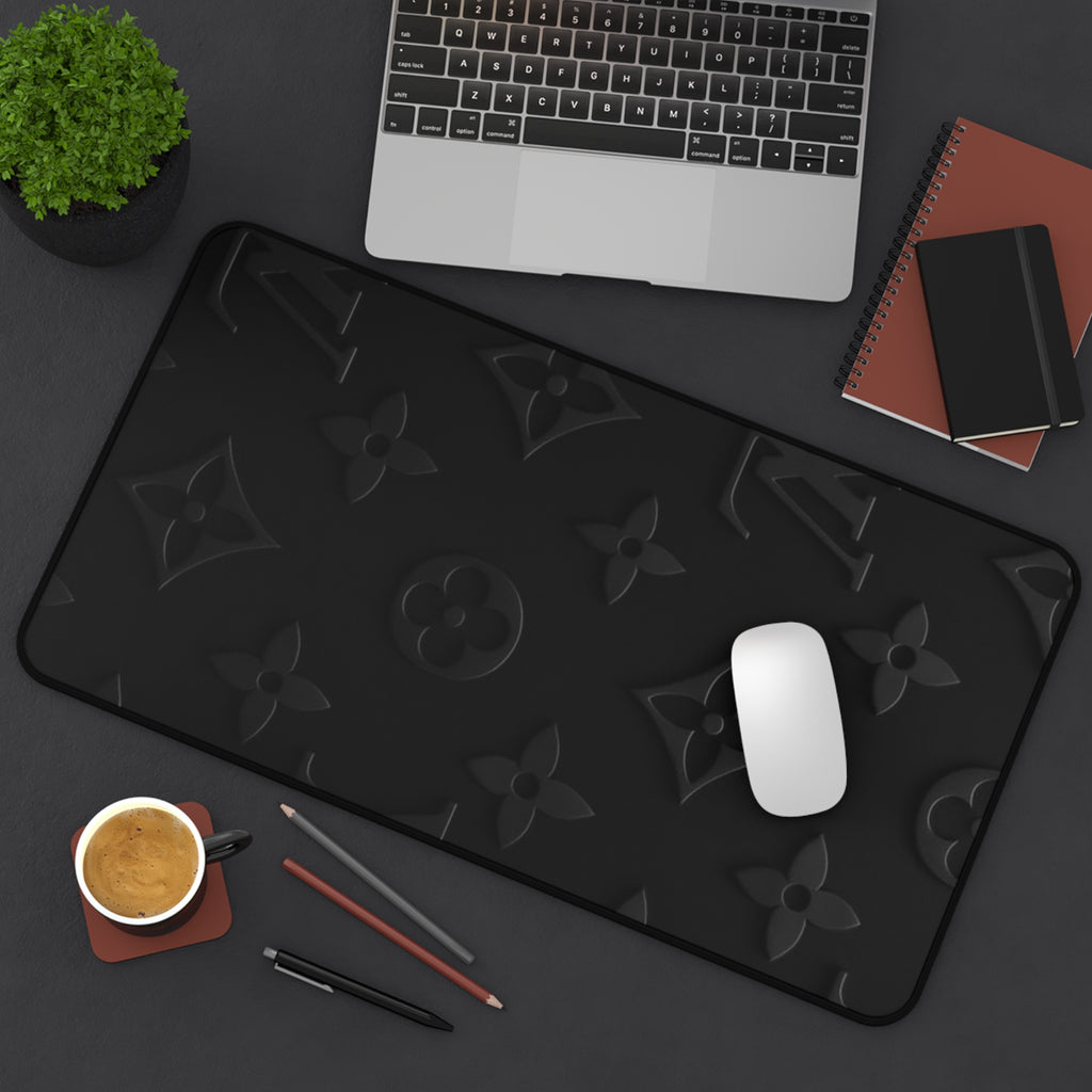 Black Luxe Pattern Desk Mat — Elegant Monogram Texture Mouse Pad