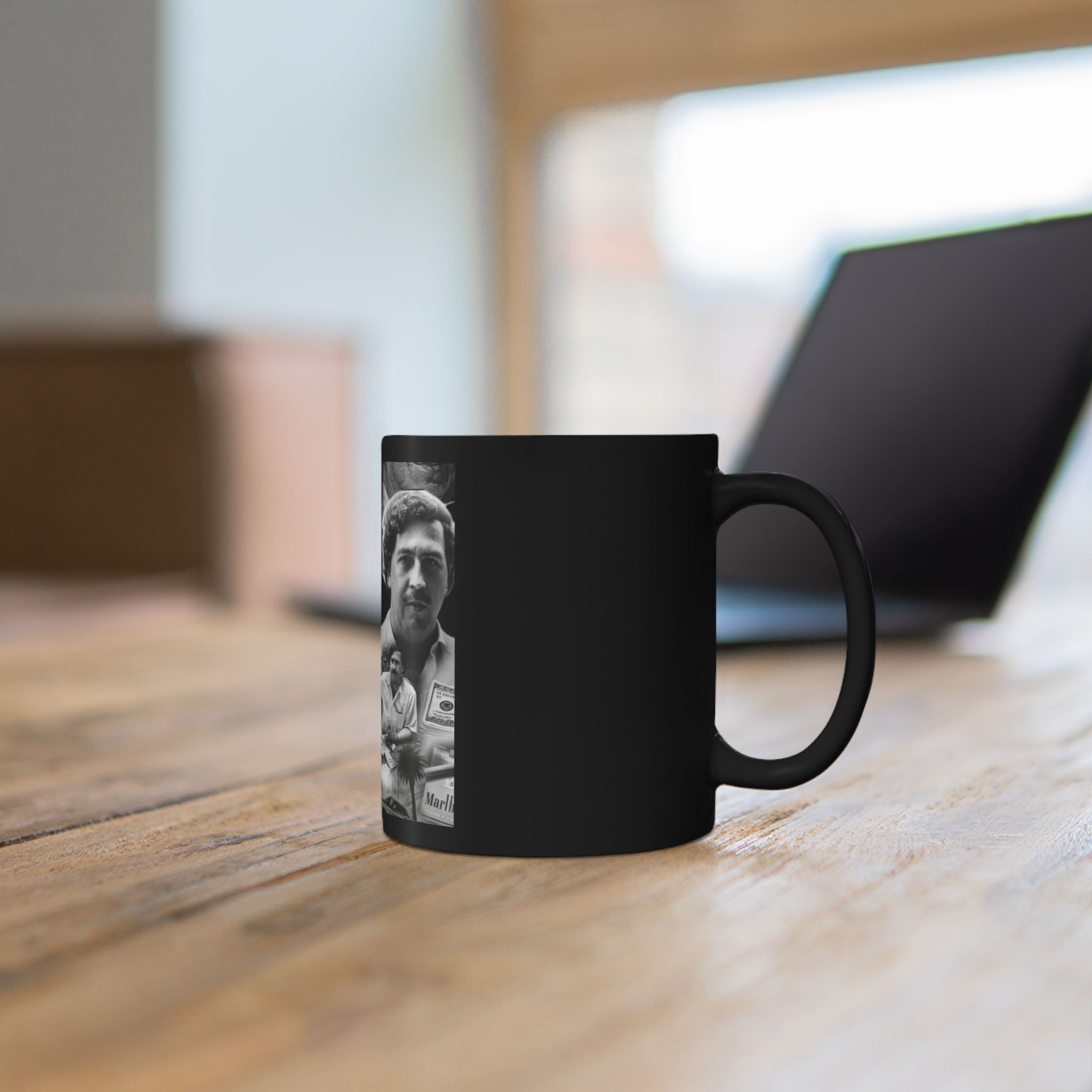 Black Ceramic Mug — Vintage Crime Collage "Plata o Plomo" Design (11oz/15oz)