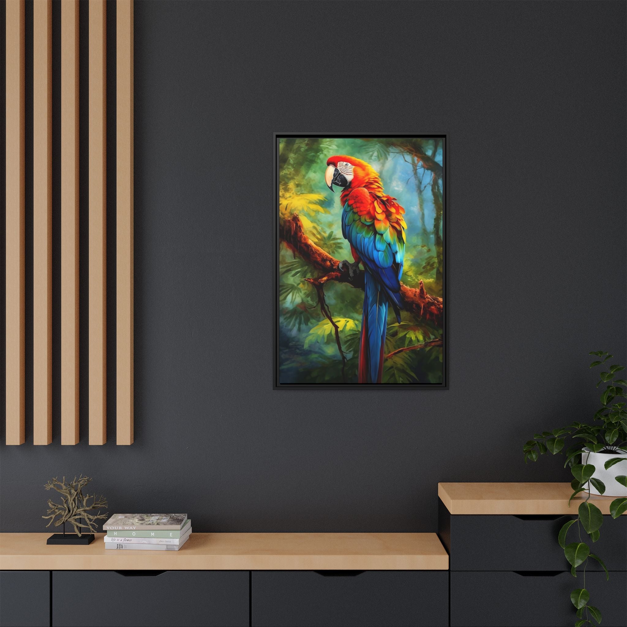 Scarlet Macaw Tropical Canvas Print (Framed Matte)