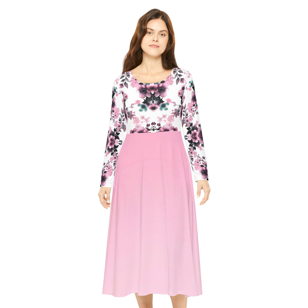 Floral Pink Kaleidoscope Long Sleeve luxury Dress