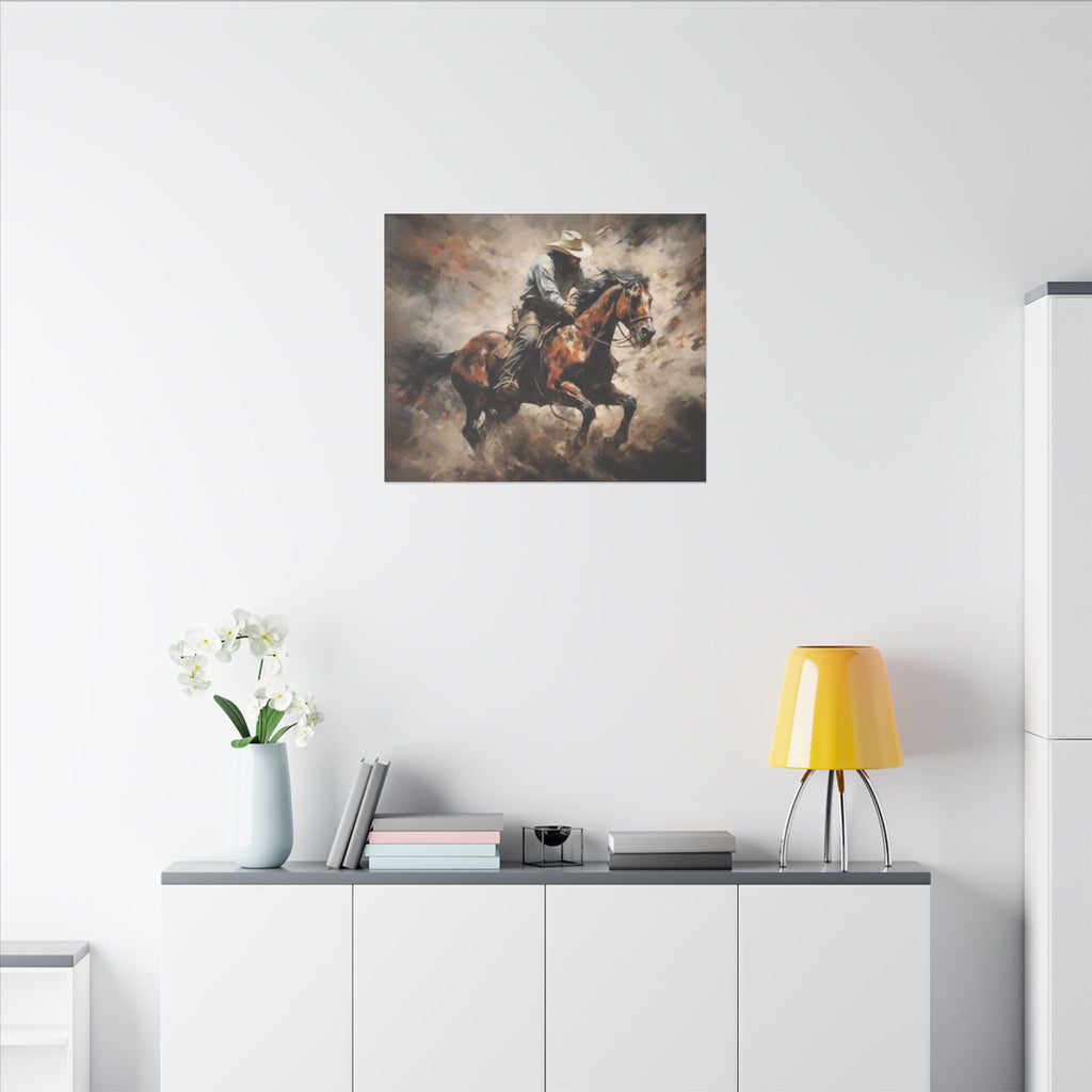 Cowboy on Galloping Horse Matte Canvas Wall Art — Western Rustic Home Decor