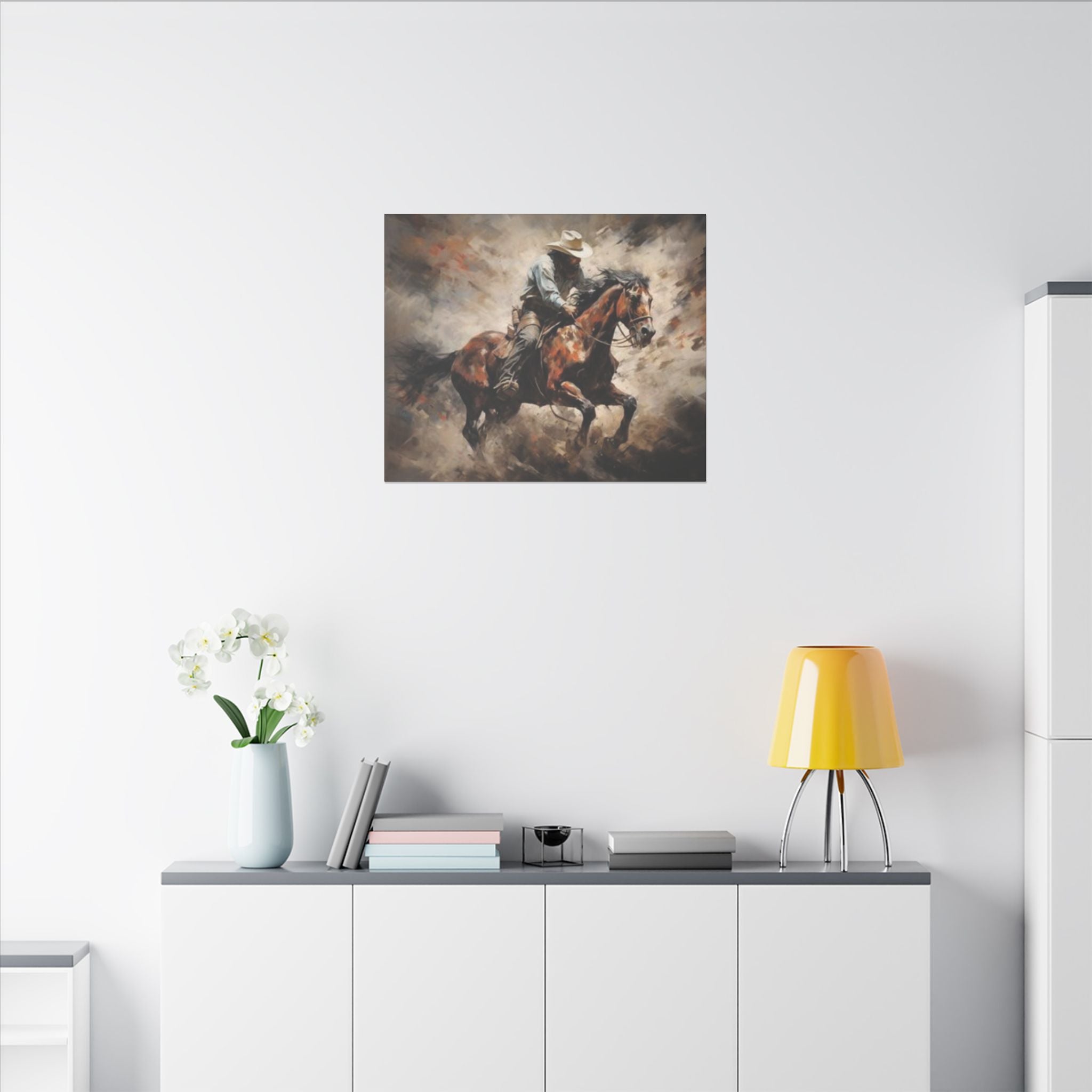 Cowboy on Galloping Horse Matte Canvas Wall Art — Western Rustic Home Decor
