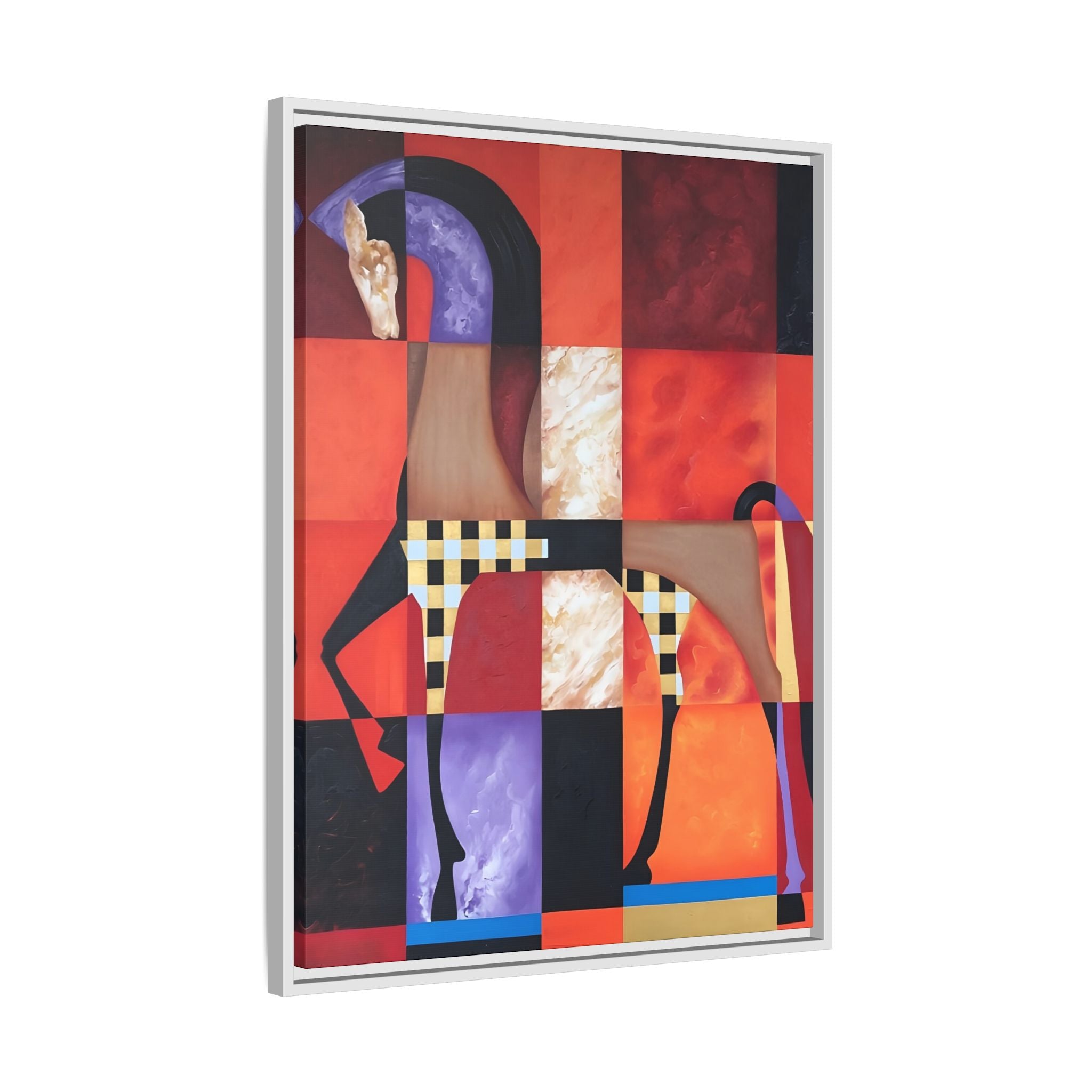 Abstract Geometric Horse Framed Canvas Art — Modern Colorful Wall Decor