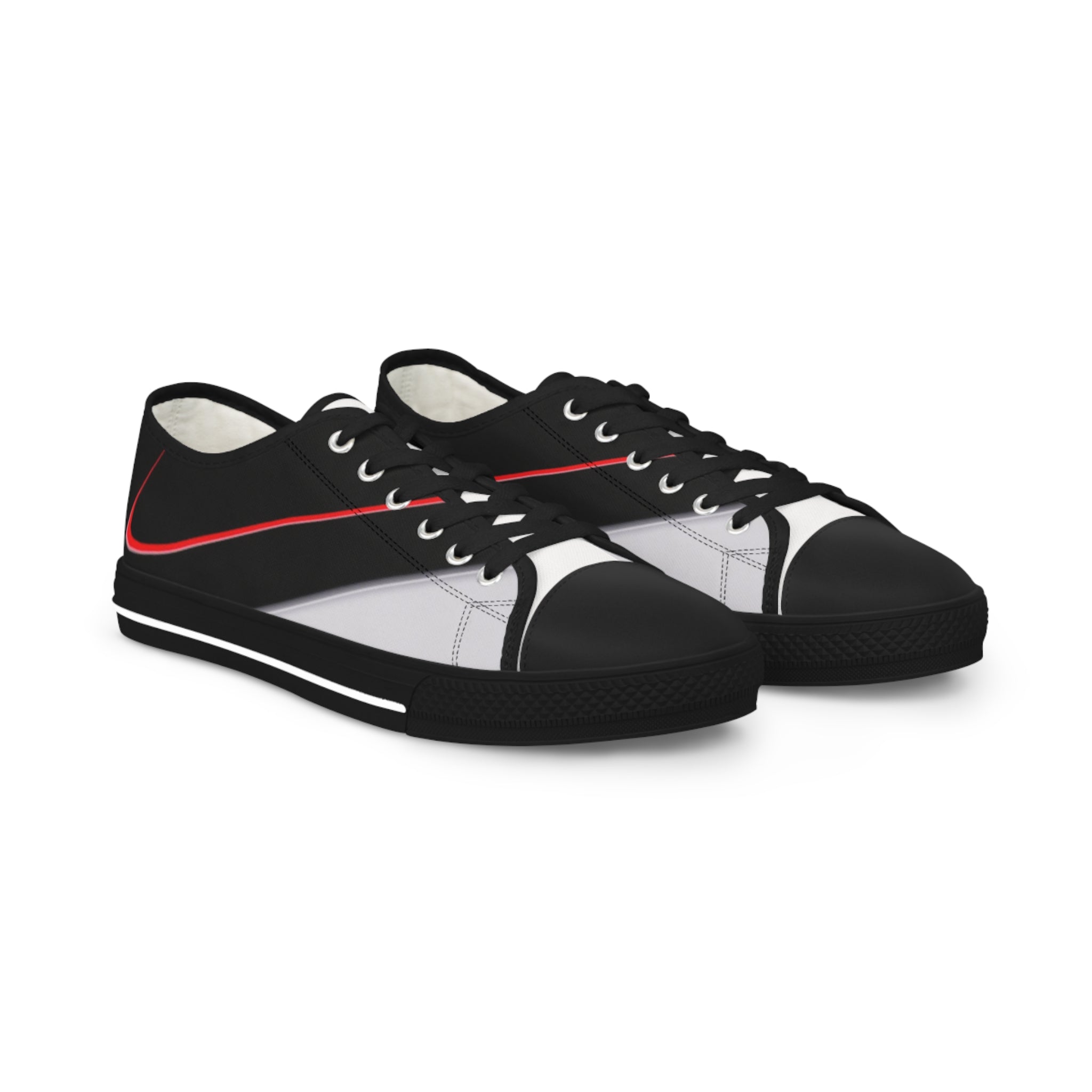 Men's Low Top Sneakers — Black & Gray Stripe Casual Canvas Shoes