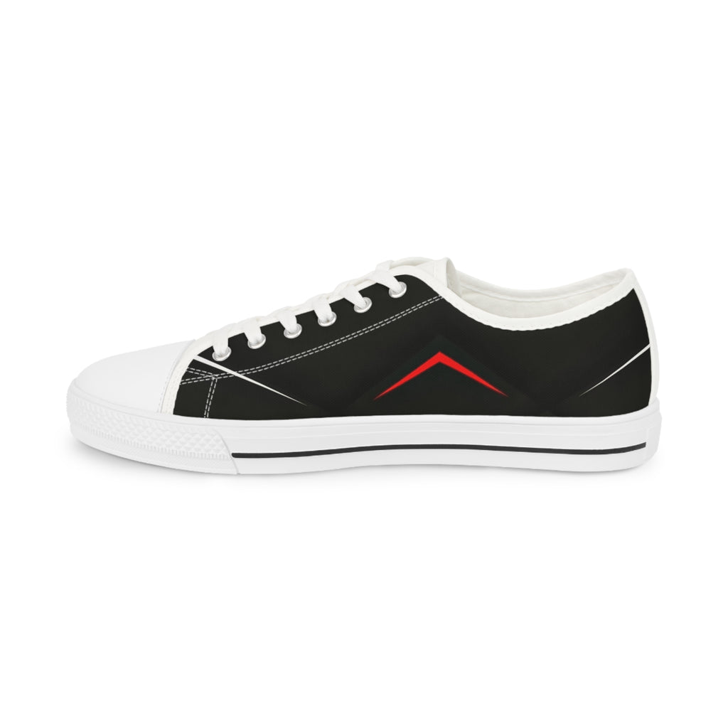 Men's Low Top Sneakers — Black Minimalist Casual Canvas Shoes with Red Accent