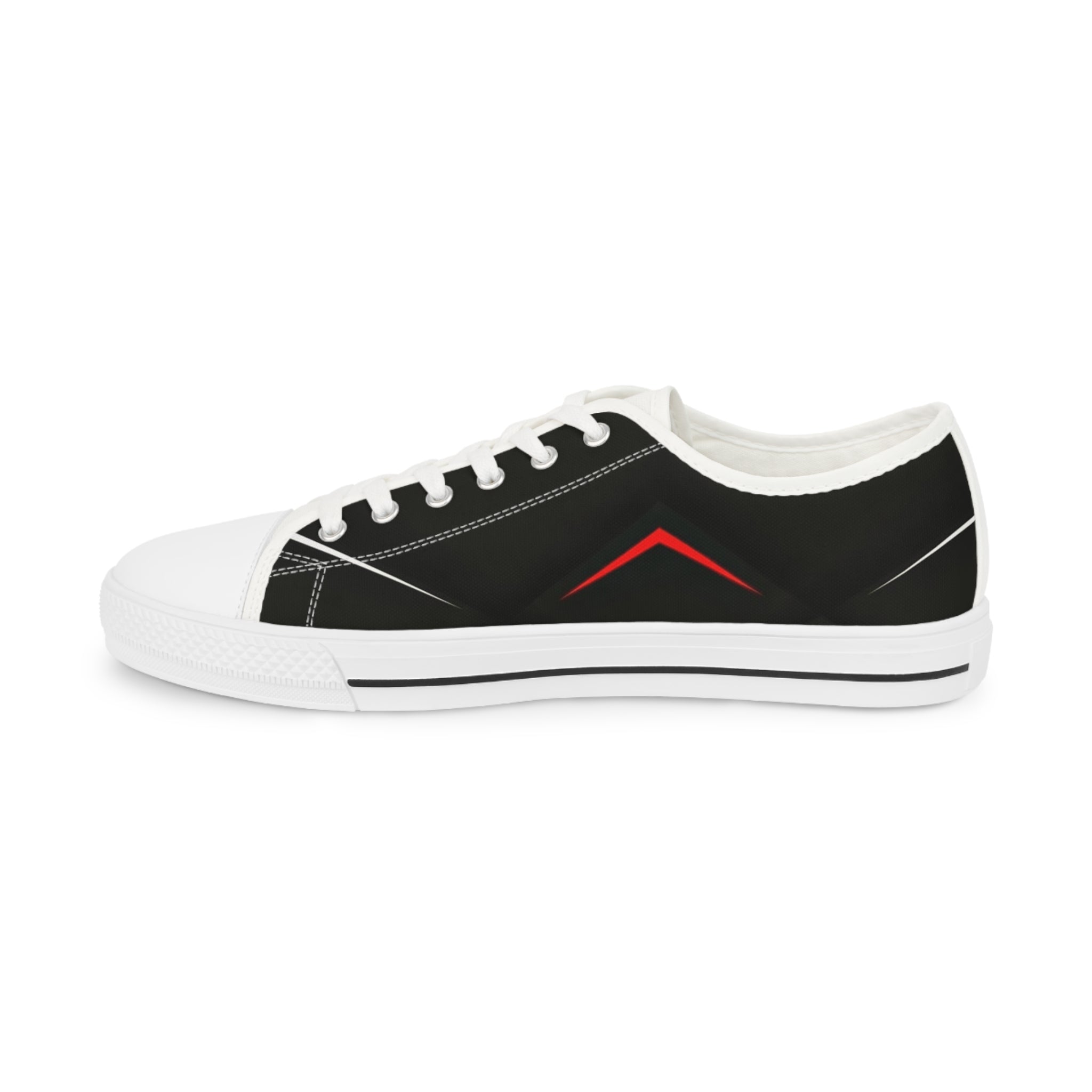 Men's Low Top Sneakers — Black Minimalist Casual Canvas Shoes with Red Accent