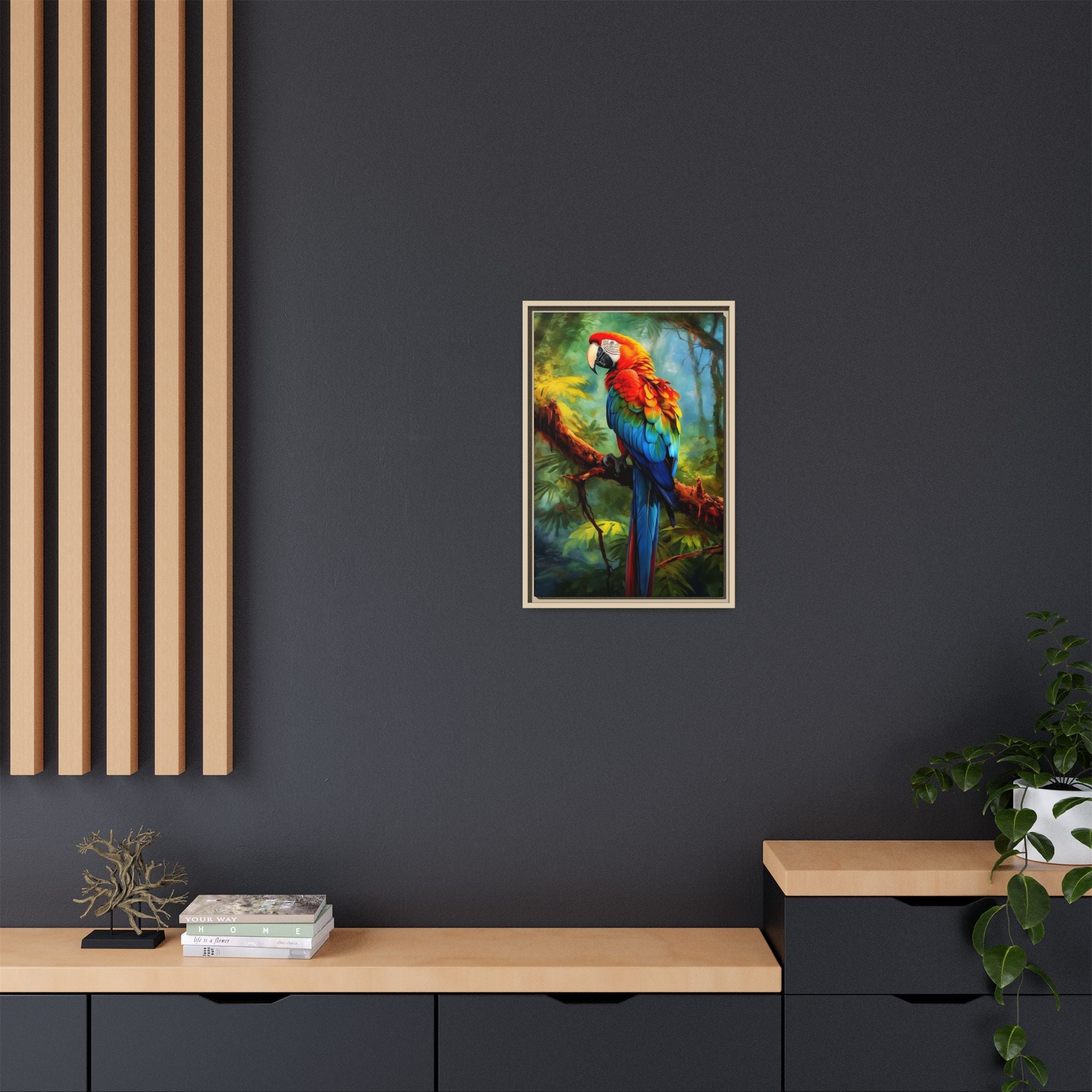 Scarlet Macaw Tropical Canvas Print (Framed Matte)