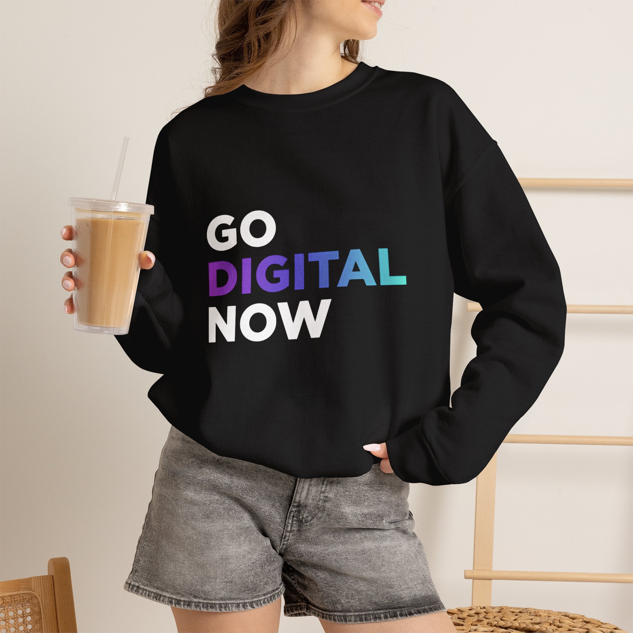 Go Digital Now Crewneck Sweatshirt — Tech-Inspired Graphic Pullover for Digital Creators