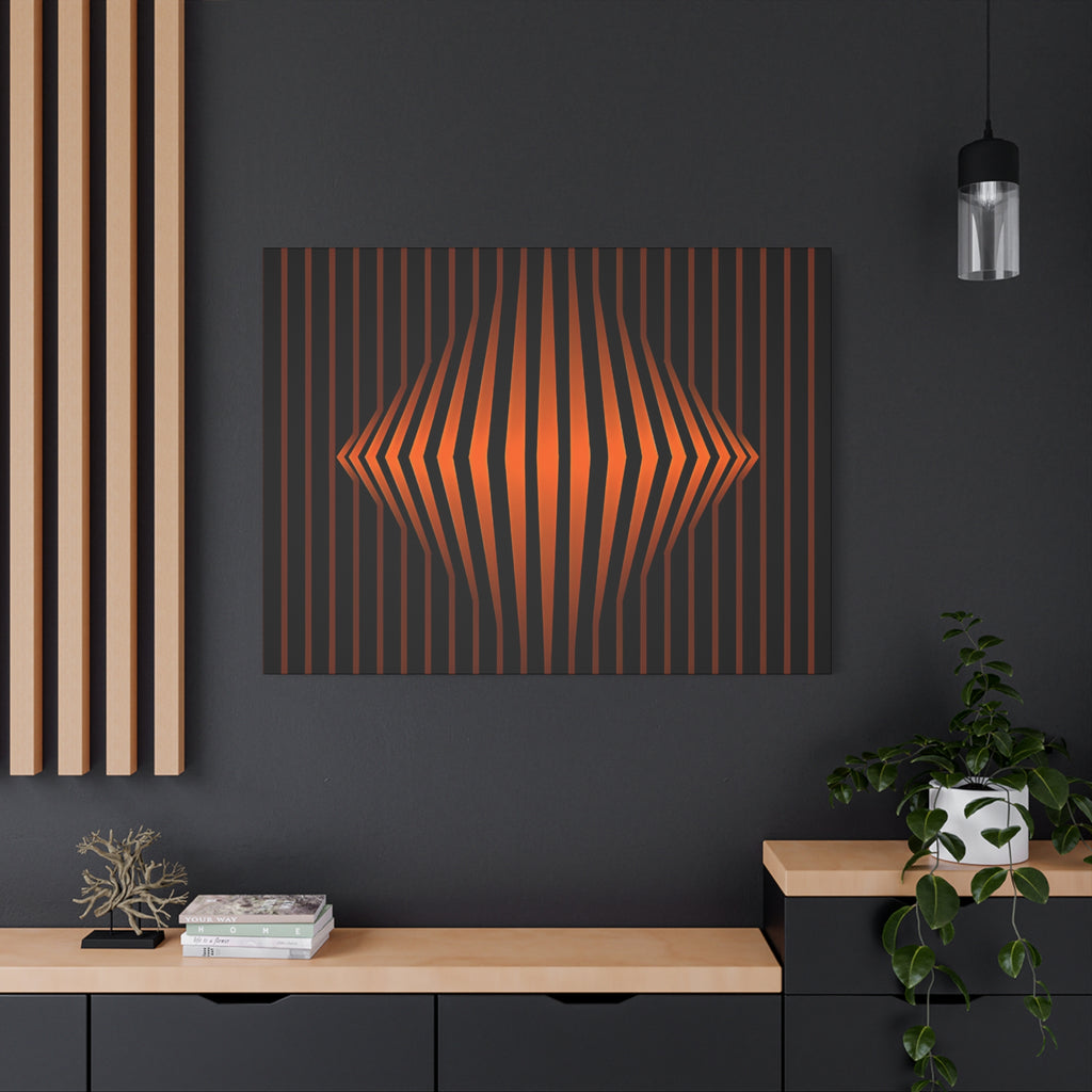 Optical Orange Stripe Canvas Wall Art – Geometric Mid-Century Abstract