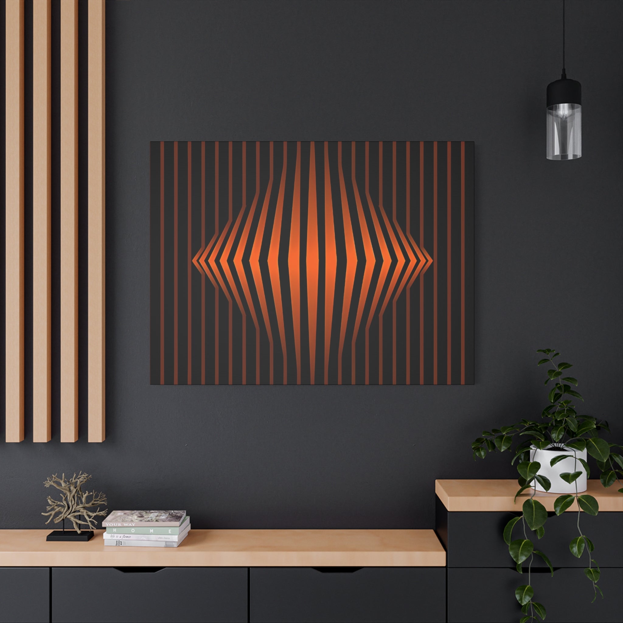 Optical Orange Stripe Canvas Wall Art – Geometric Mid-Century Abstract