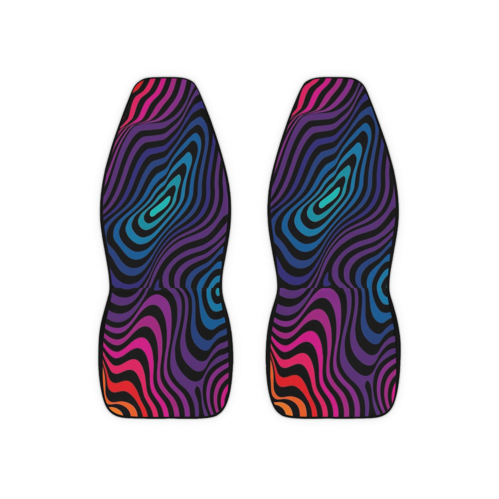 Psychedelic Wave Car Seat Covers — Vibrant Multicolor Zebra-Stripe Polyester Seat Protector