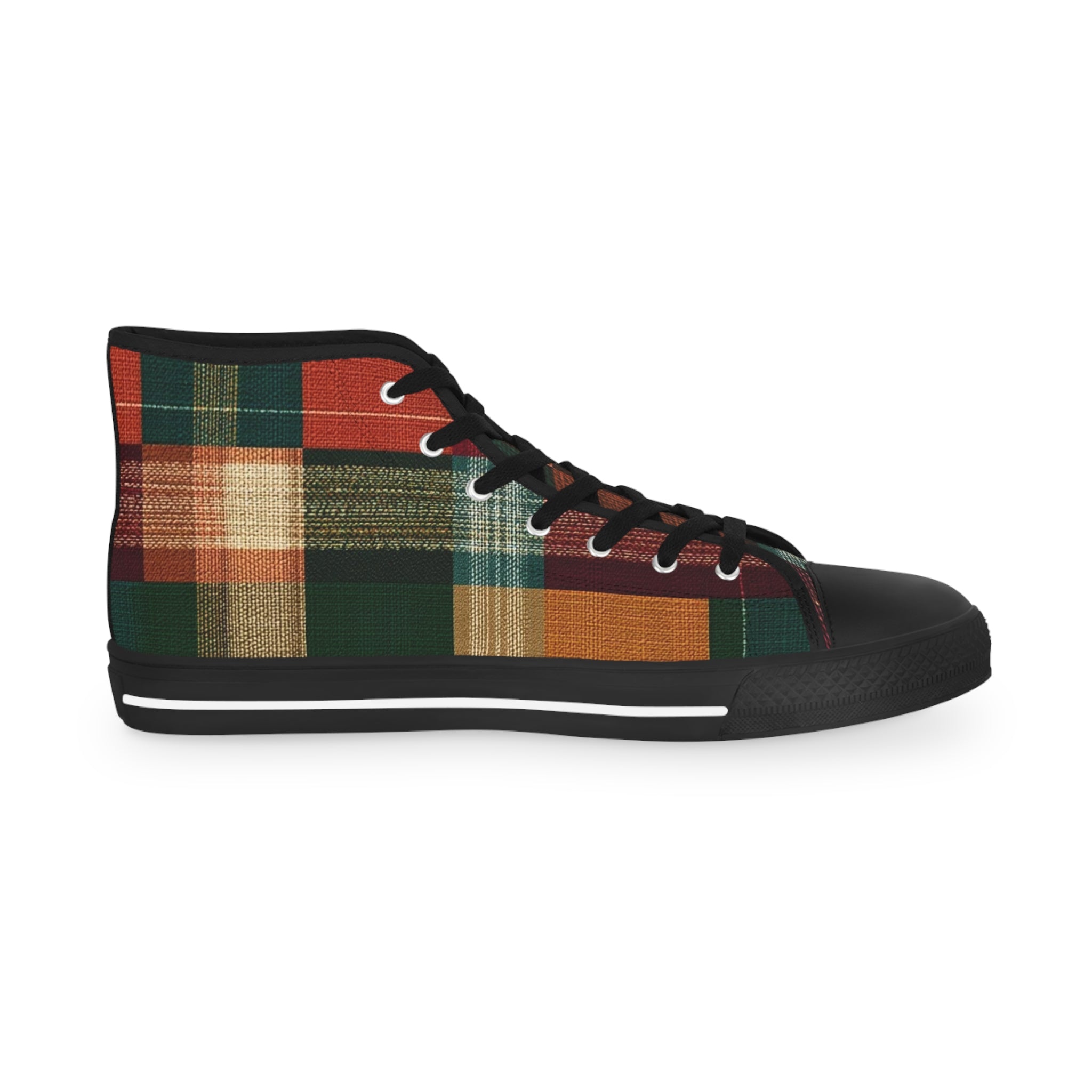 Plaid High-Top Sneakers — Rustic Autumn Check Men's Shoes