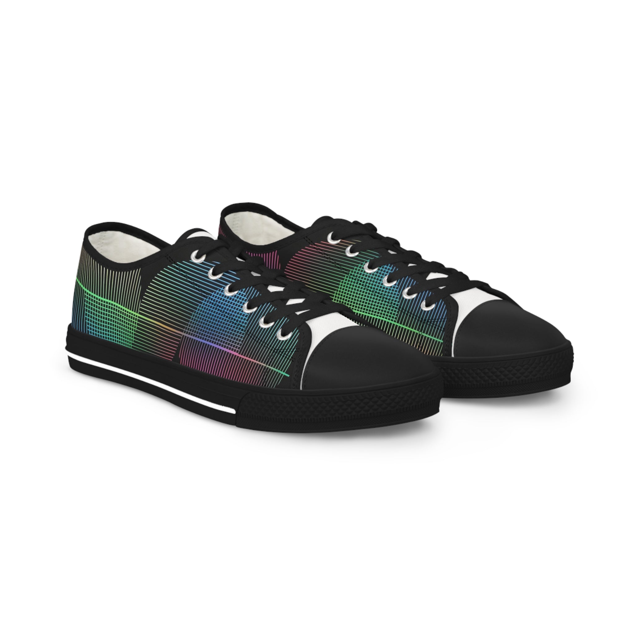 Men's Low Top Sneakers - Iridescent Grid Plaid Casual Shoes