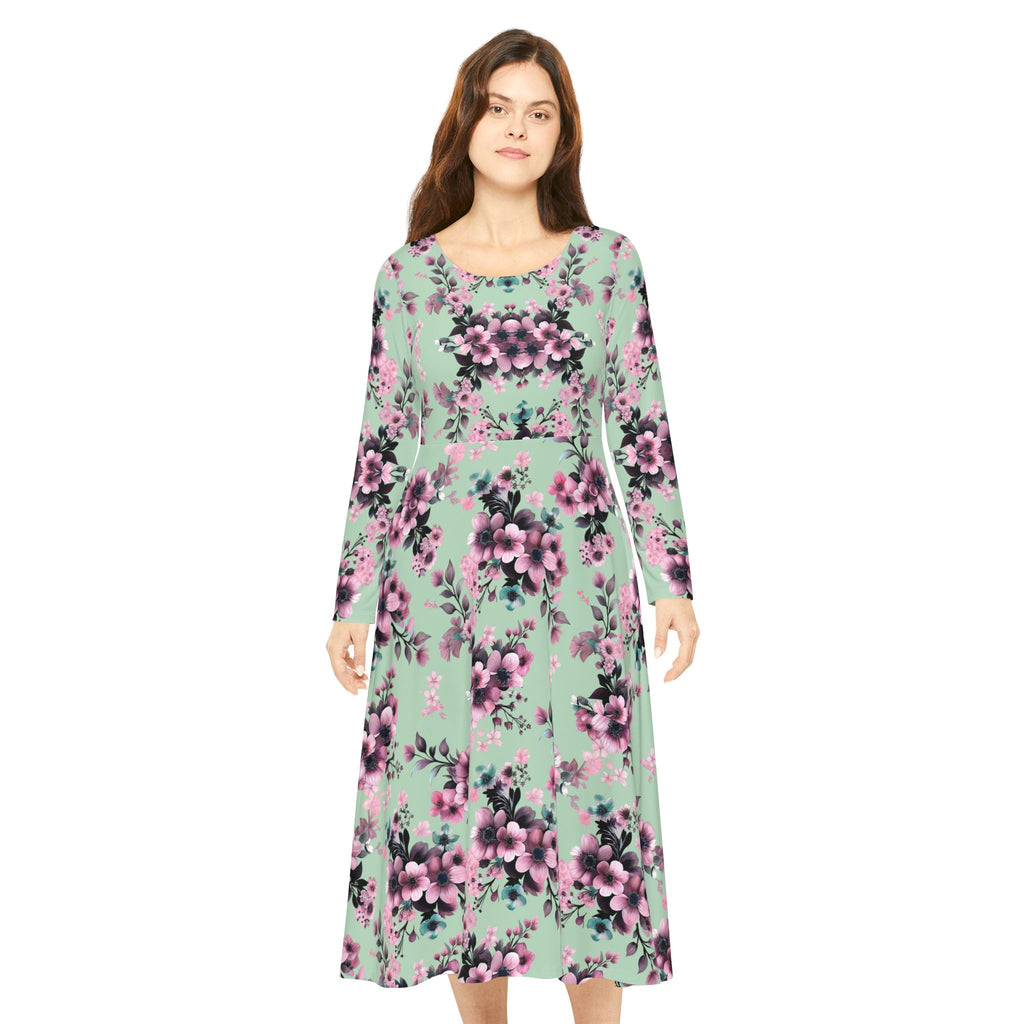 Floral Pink Kaleidoscope Long Sleeve luxury Dress