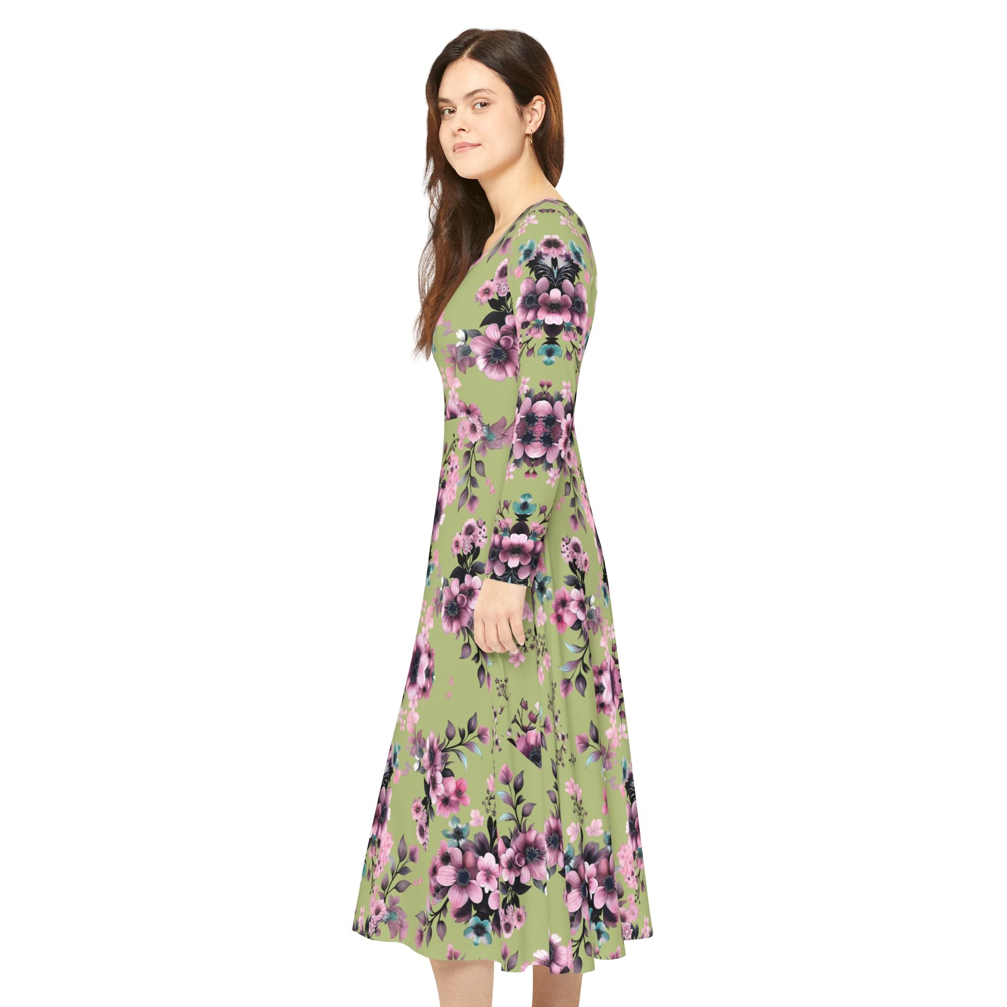 Copy of Copy of Floral Pink Kaleidoscope Long Sleeve luxury Dress