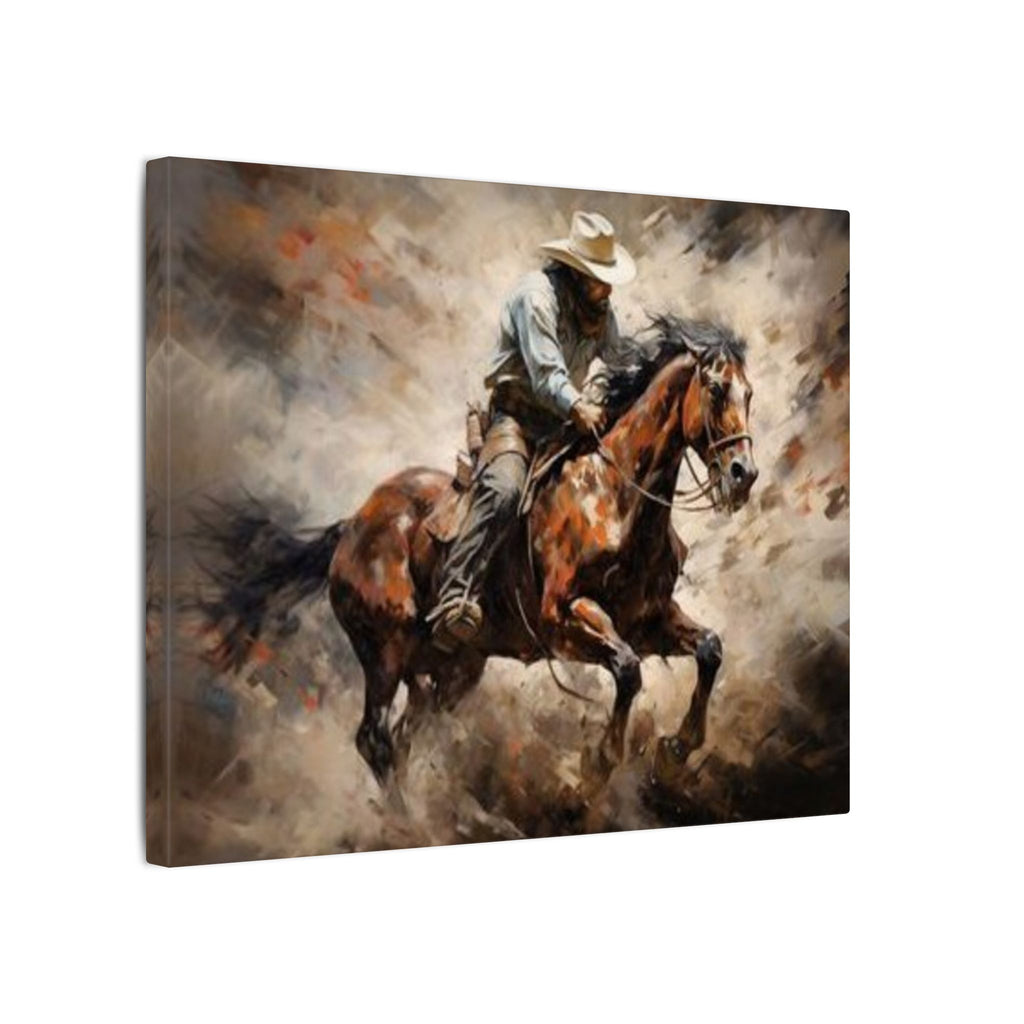 Cowboy on Galloping Horse Matte Canvas Wall Art — Western Rustic Home Decor