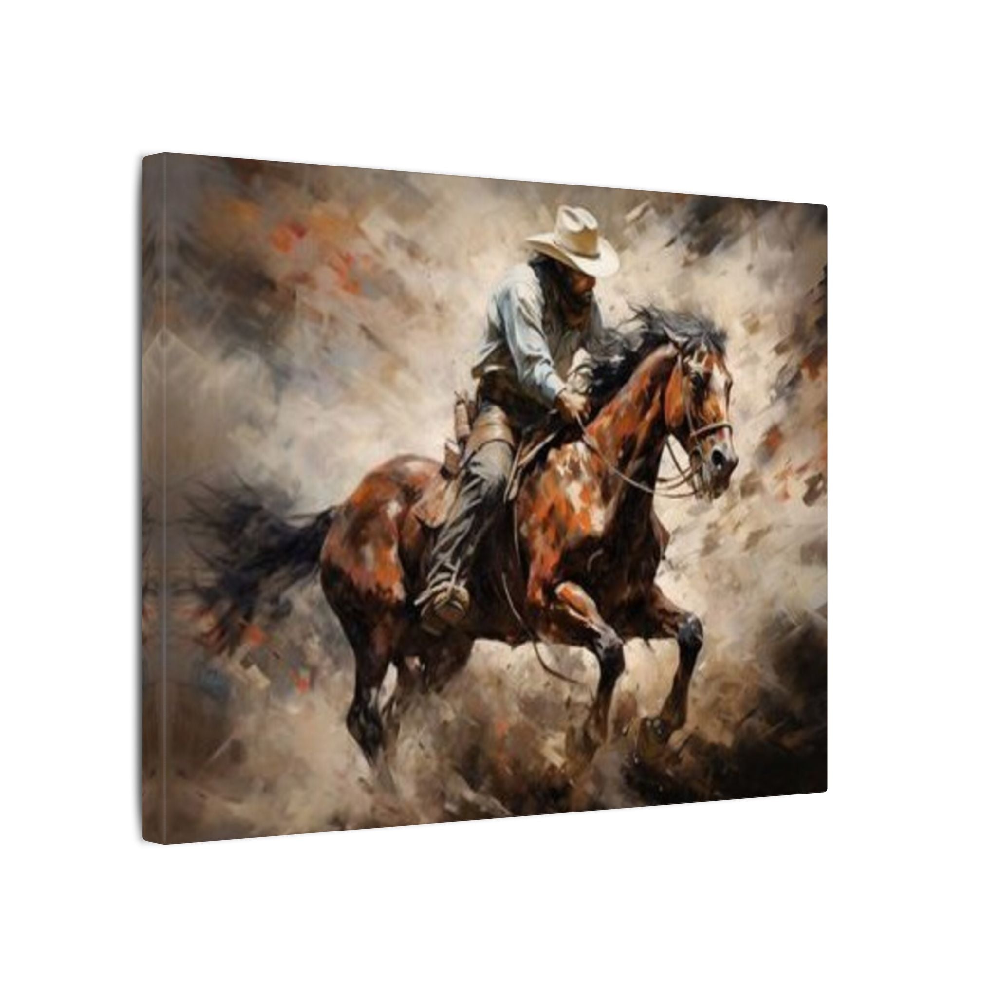 Cowboy on Galloping Horse Matte Canvas Wall Art — Western Rustic Home Decor