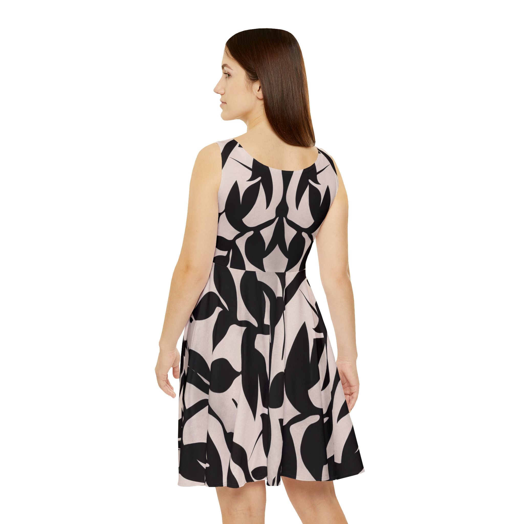 Floral Silhouette Skater Dress — Black Leaf Print