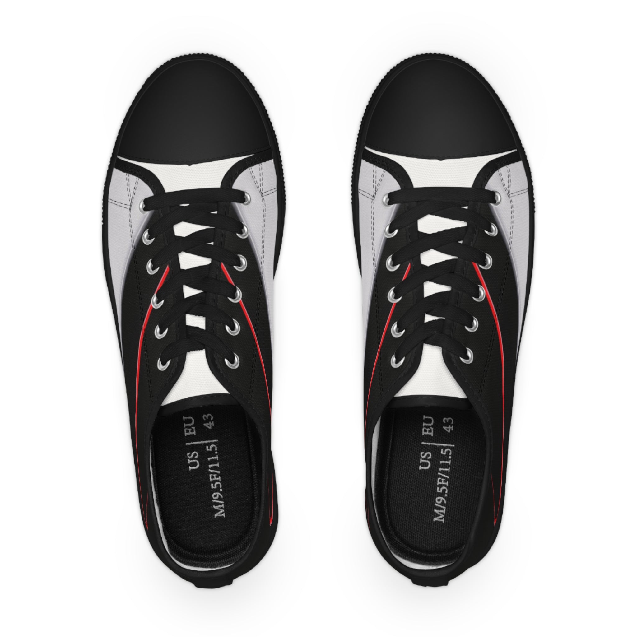 Men's Low Top Sneakers — Black & Gray Stripe Casual Canvas Shoes