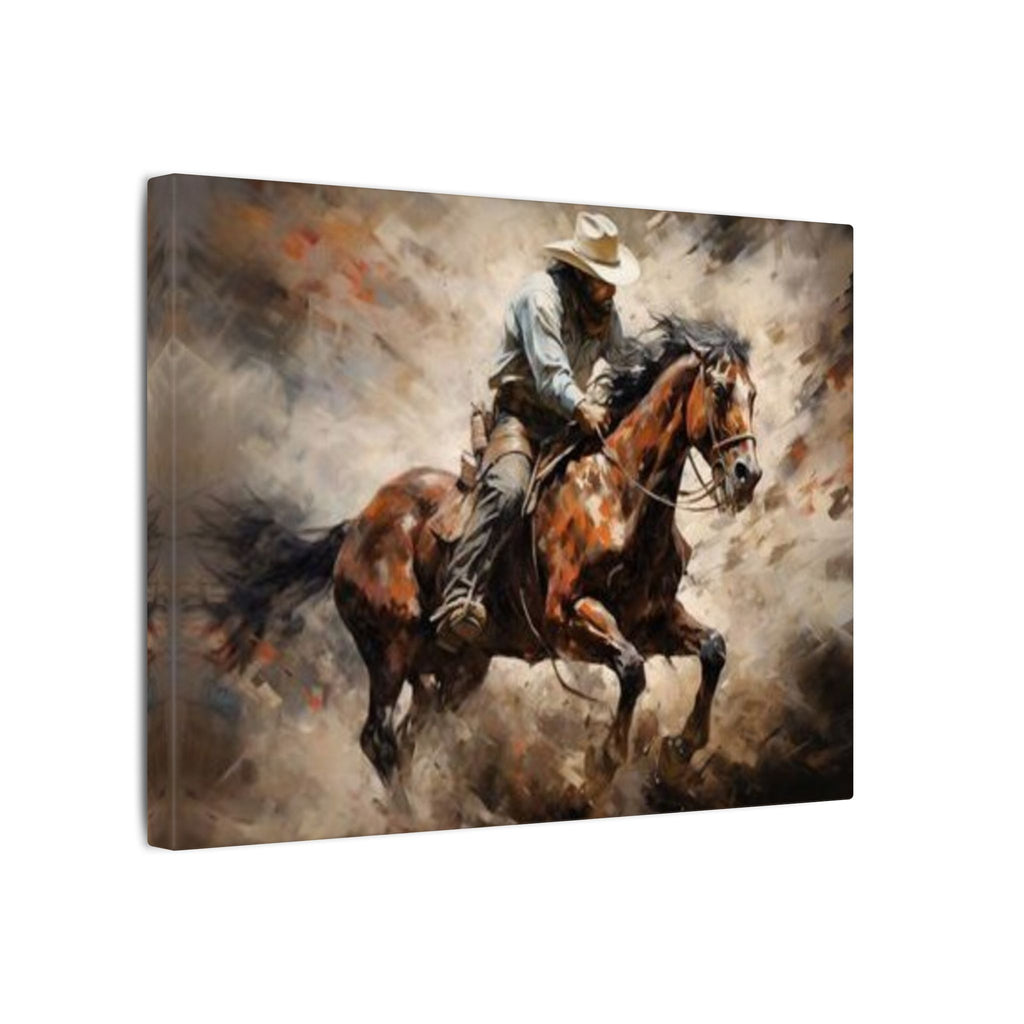 Cowboy on Galloping Horse Matte Canvas Wall Art — Western Rustic Home Decor