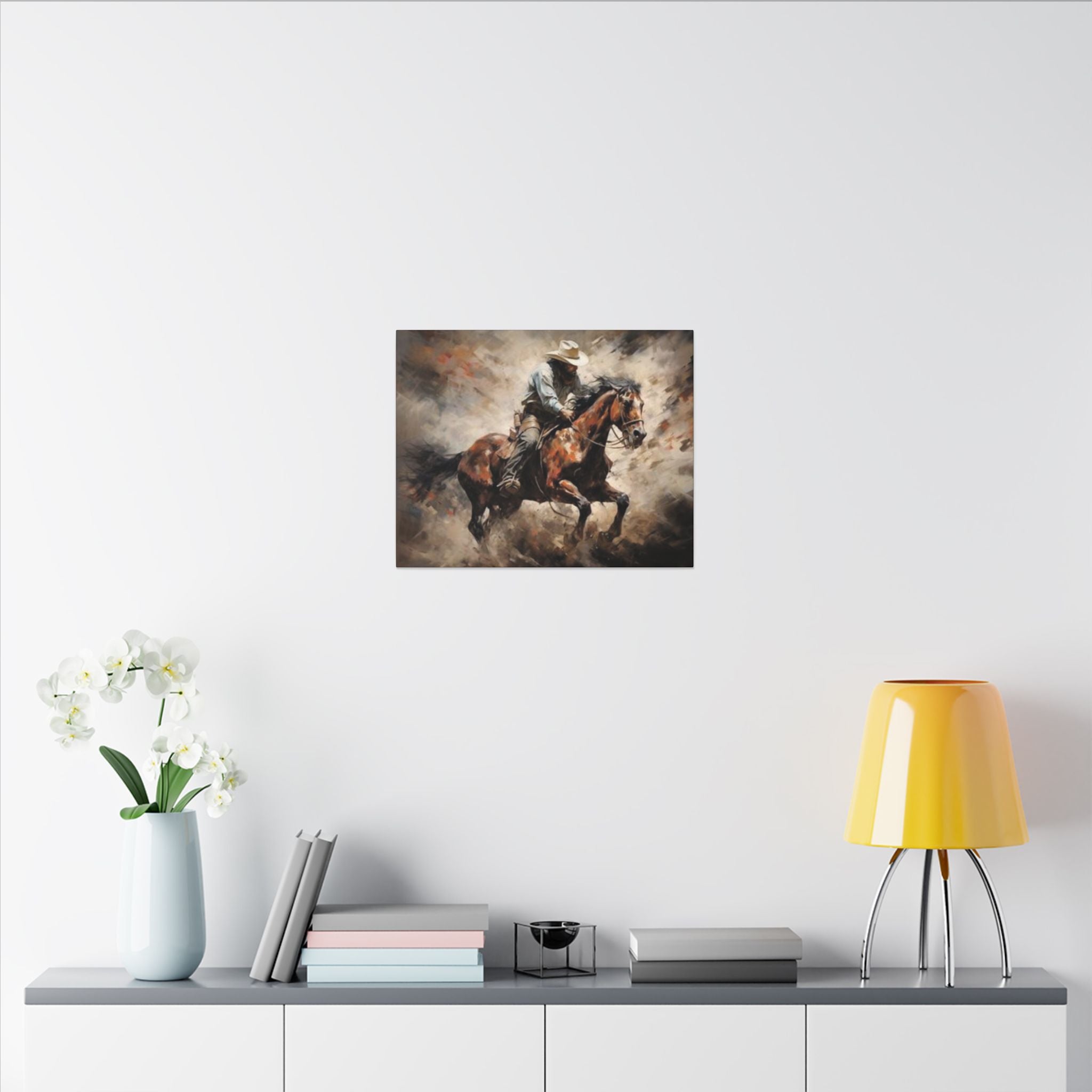 Cowboy on Galloping Horse Matte Canvas Wall Art — Western Rustic Home Decor