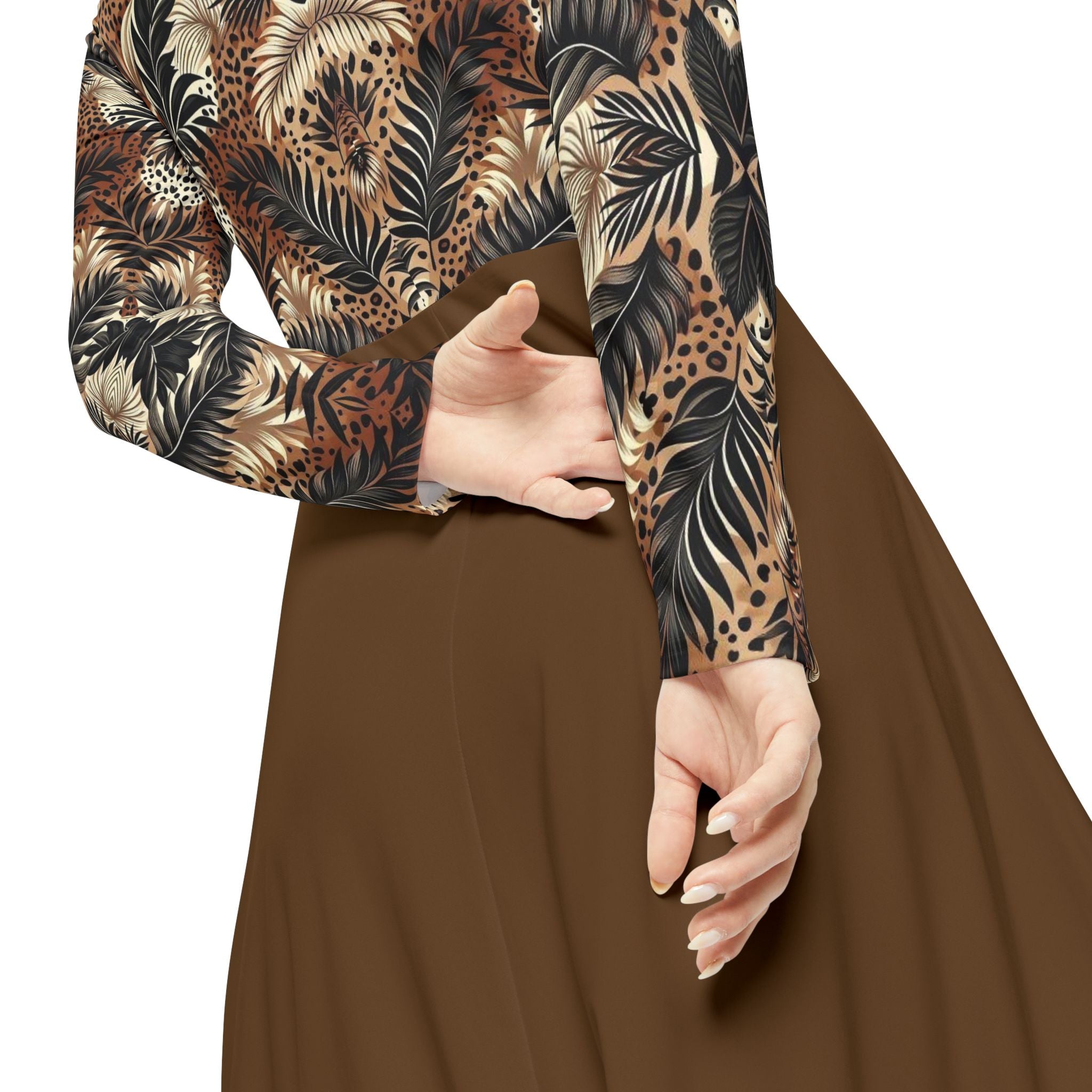 Boho Feather Print Long Sleeve luxury Dress — Full Circle Skirt