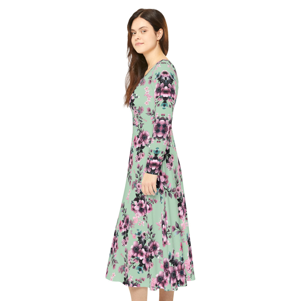 Floral Pink Kaleidoscope Long Sleeve luxury Dress