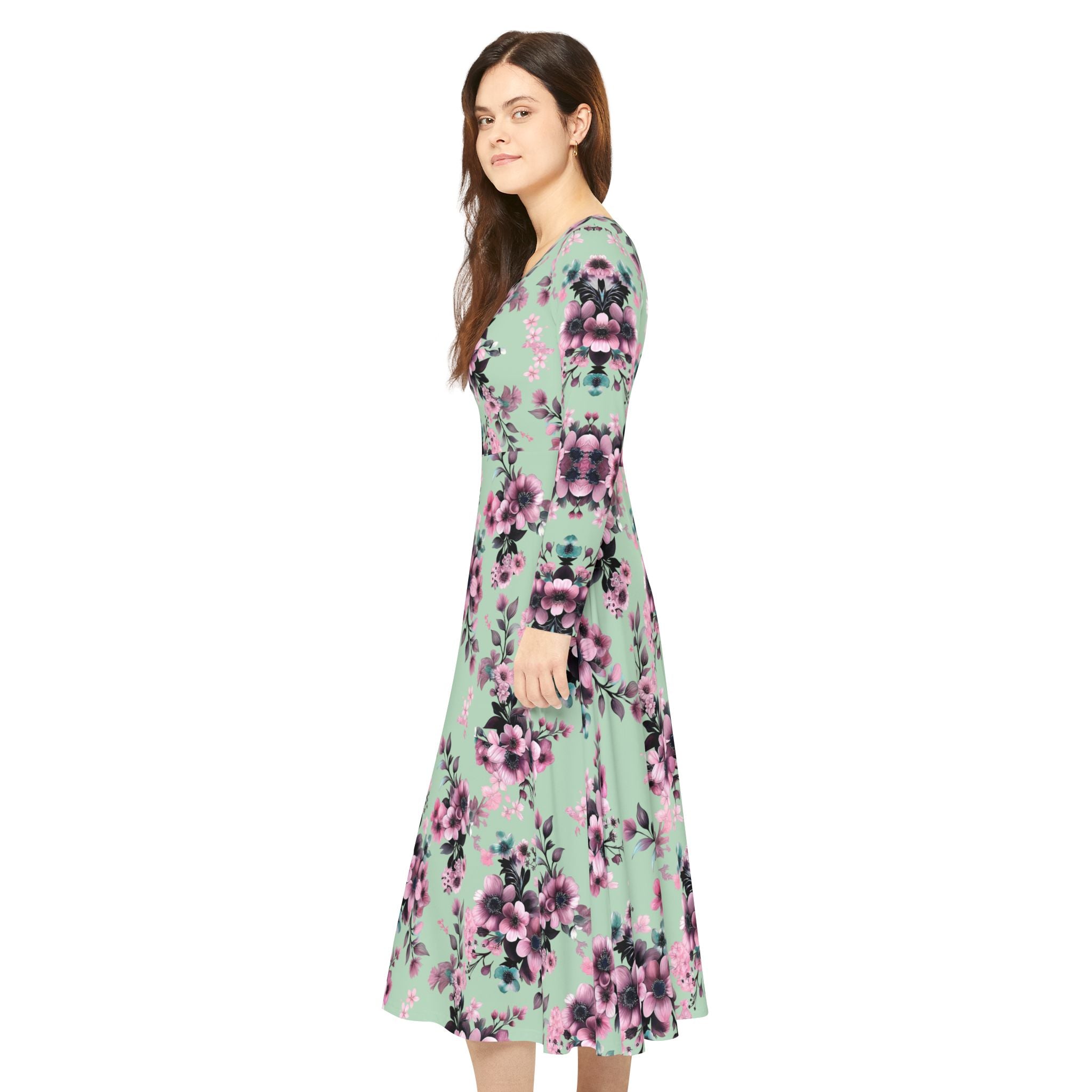 Floral Pink Kaleidoscope Long Sleeve luxury Dress