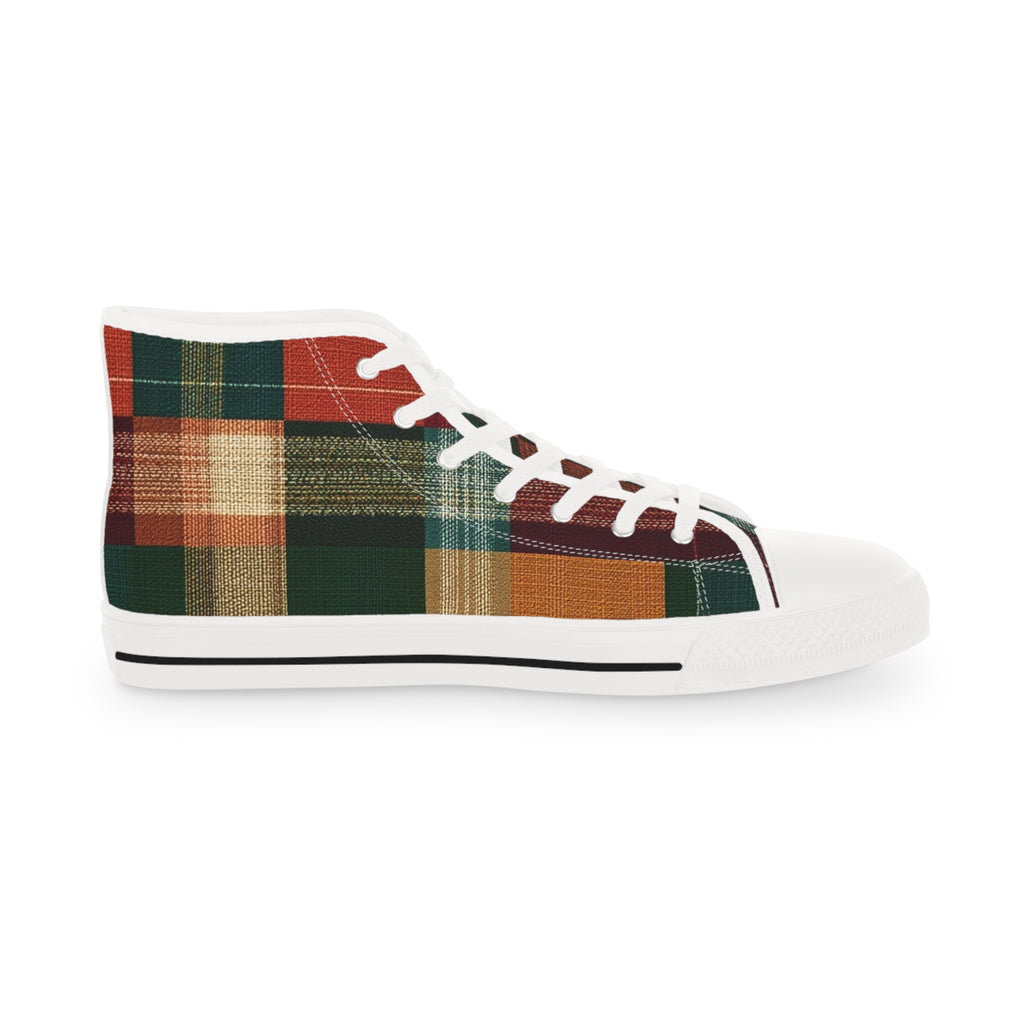 Plaid High-Top Sneakers — Rustic Autumn Check Men's Shoes