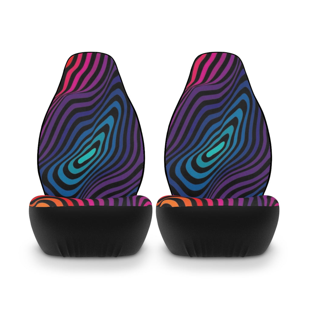 Psychedelic Wave Car Seat Covers — Vibrant Multicolor Zebra-Stripe Polyester Seat Protector