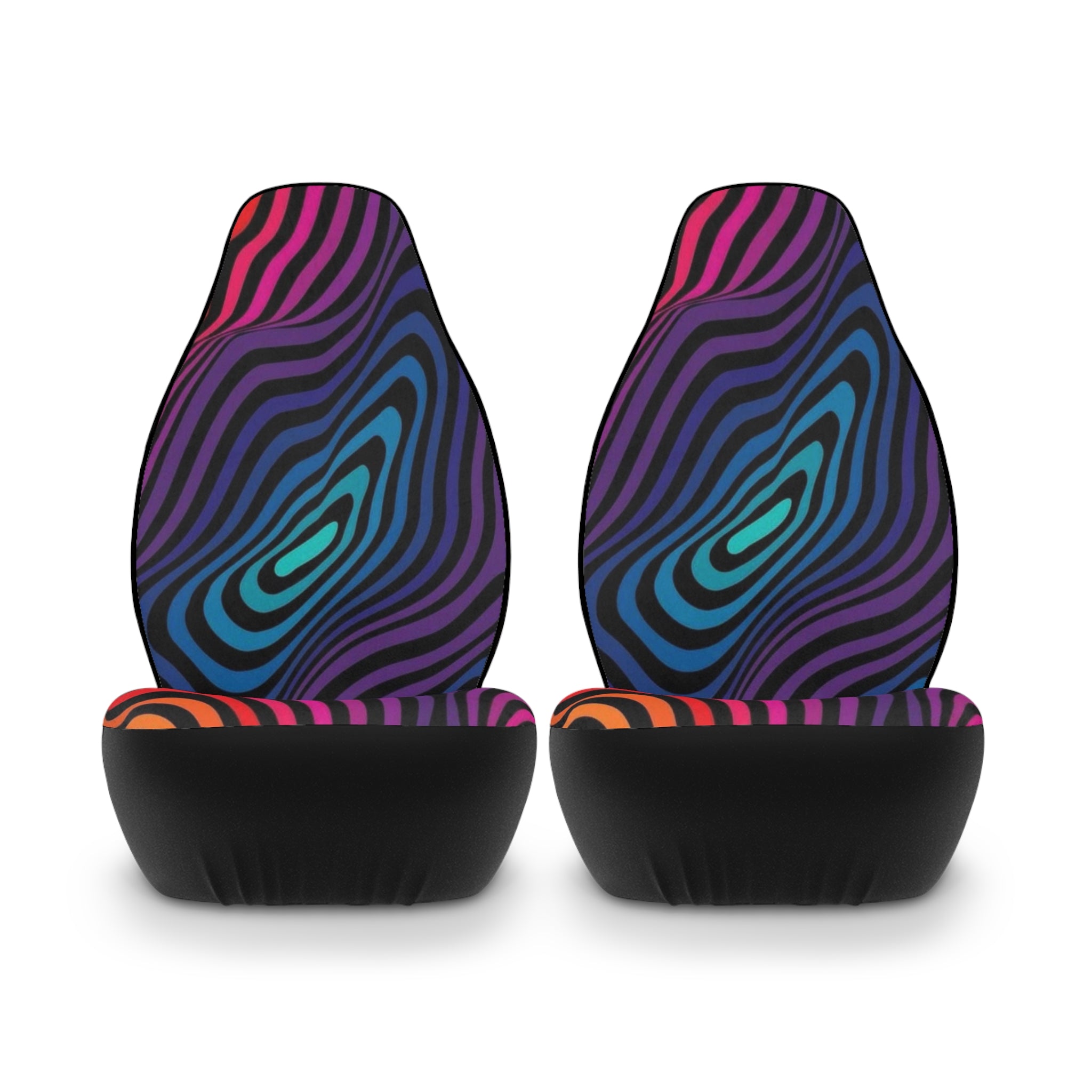 Psychedelic Wave Car Seat Covers — Vibrant Multicolor Zebra-Stripe Polyester Seat Protector