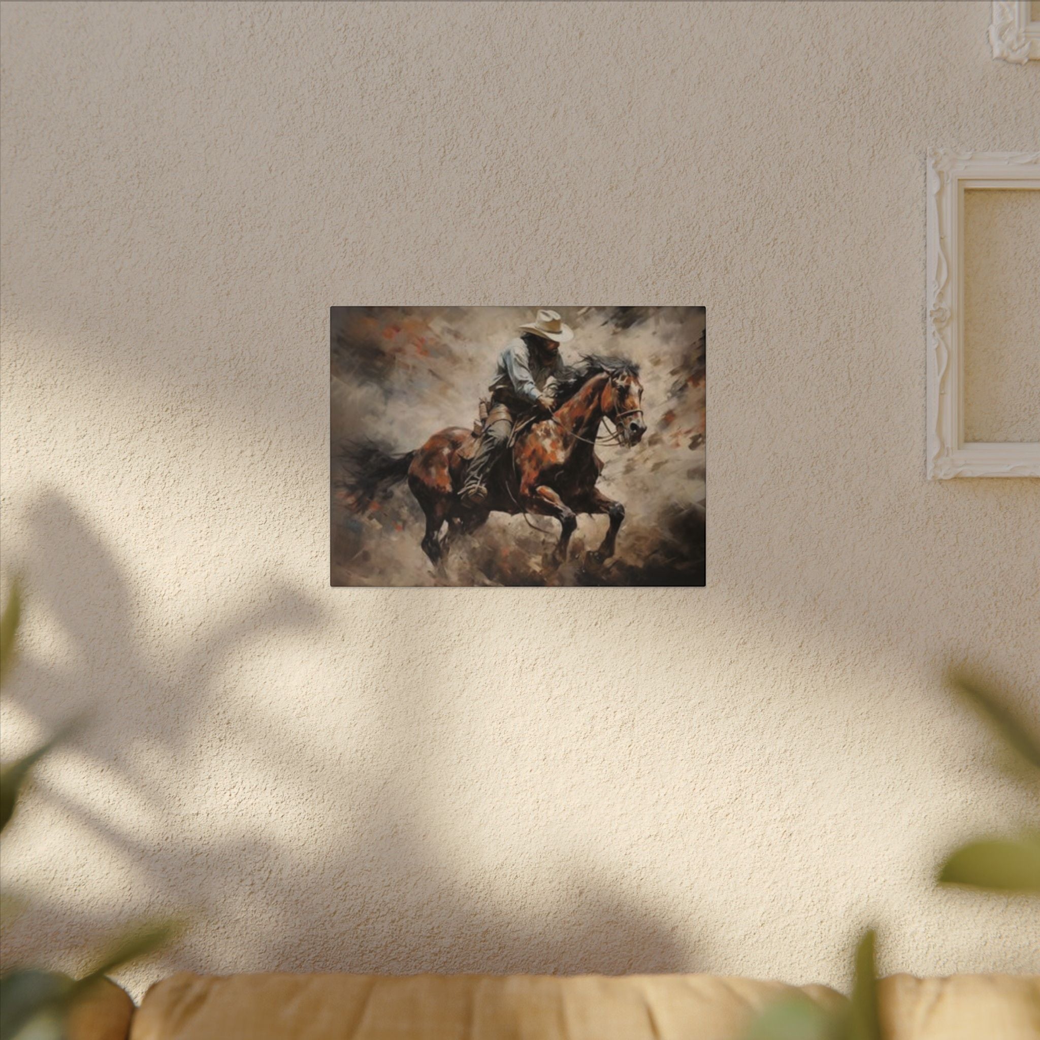 Cowboy on Galloping Horse Matte Canvas Wall Art — Western Rustic Home Decor