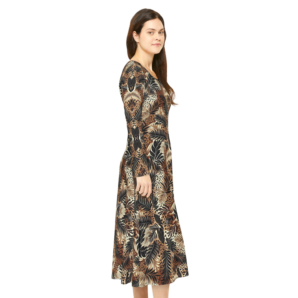 Boho Feather Print Long Sleeve luxury Dress — Full Circle Skirt