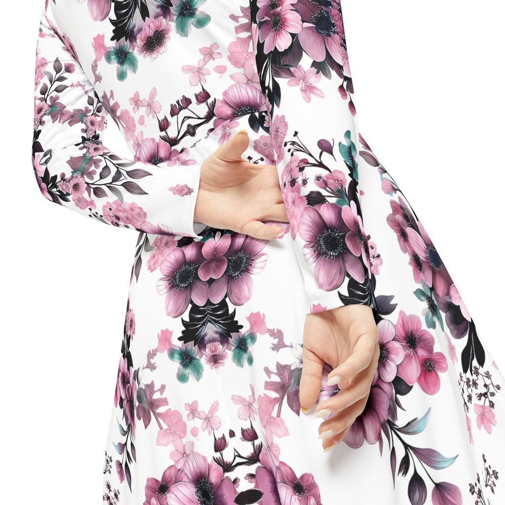 Floral Pink Kaleidoscope Long Sleeve luxury Dress