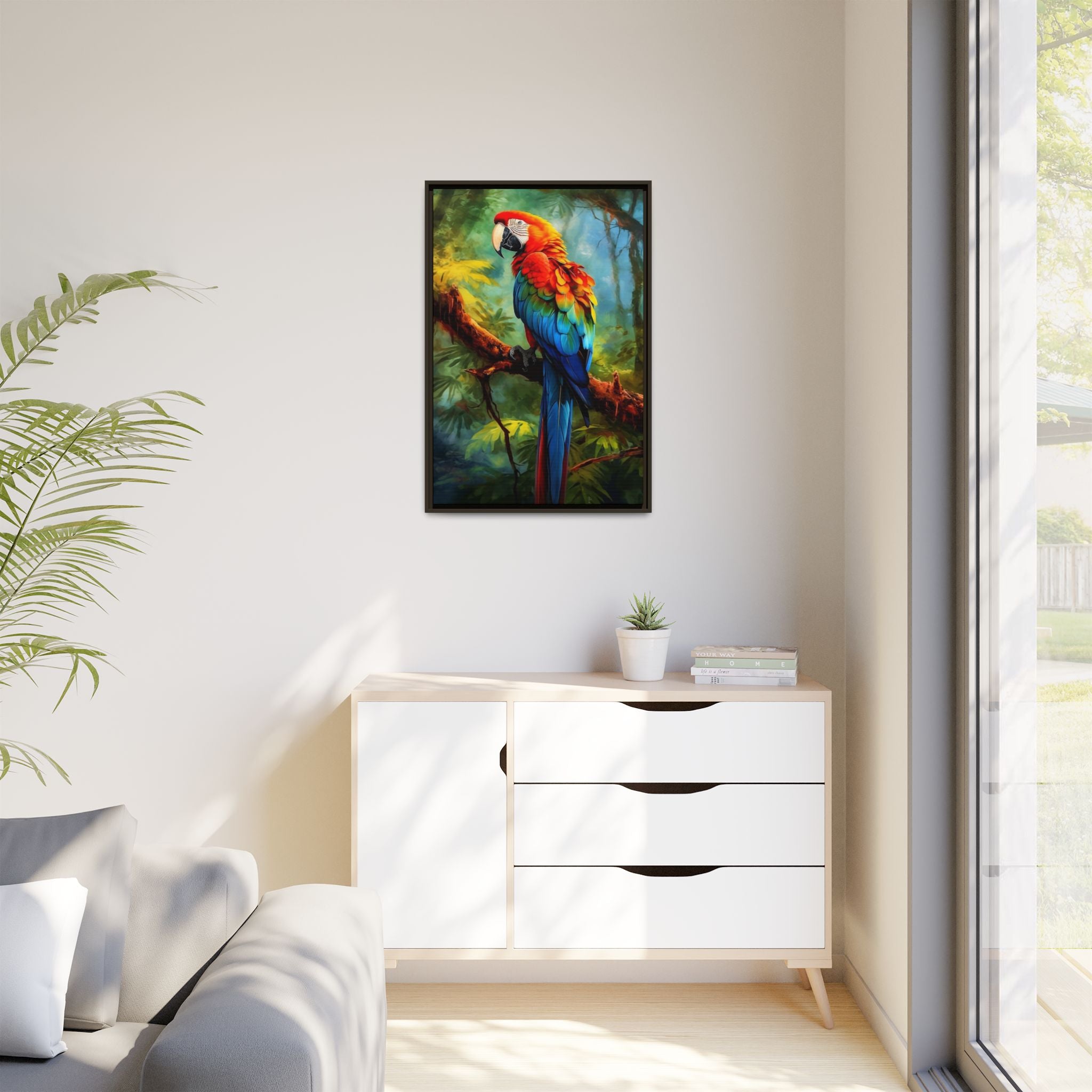 Scarlet Macaw Tropical Canvas Print (Framed Matte)