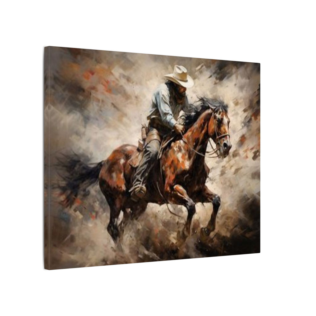 Cowboy on Galloping Horse Matte Canvas Wall Art — Western Rustic Home Decor