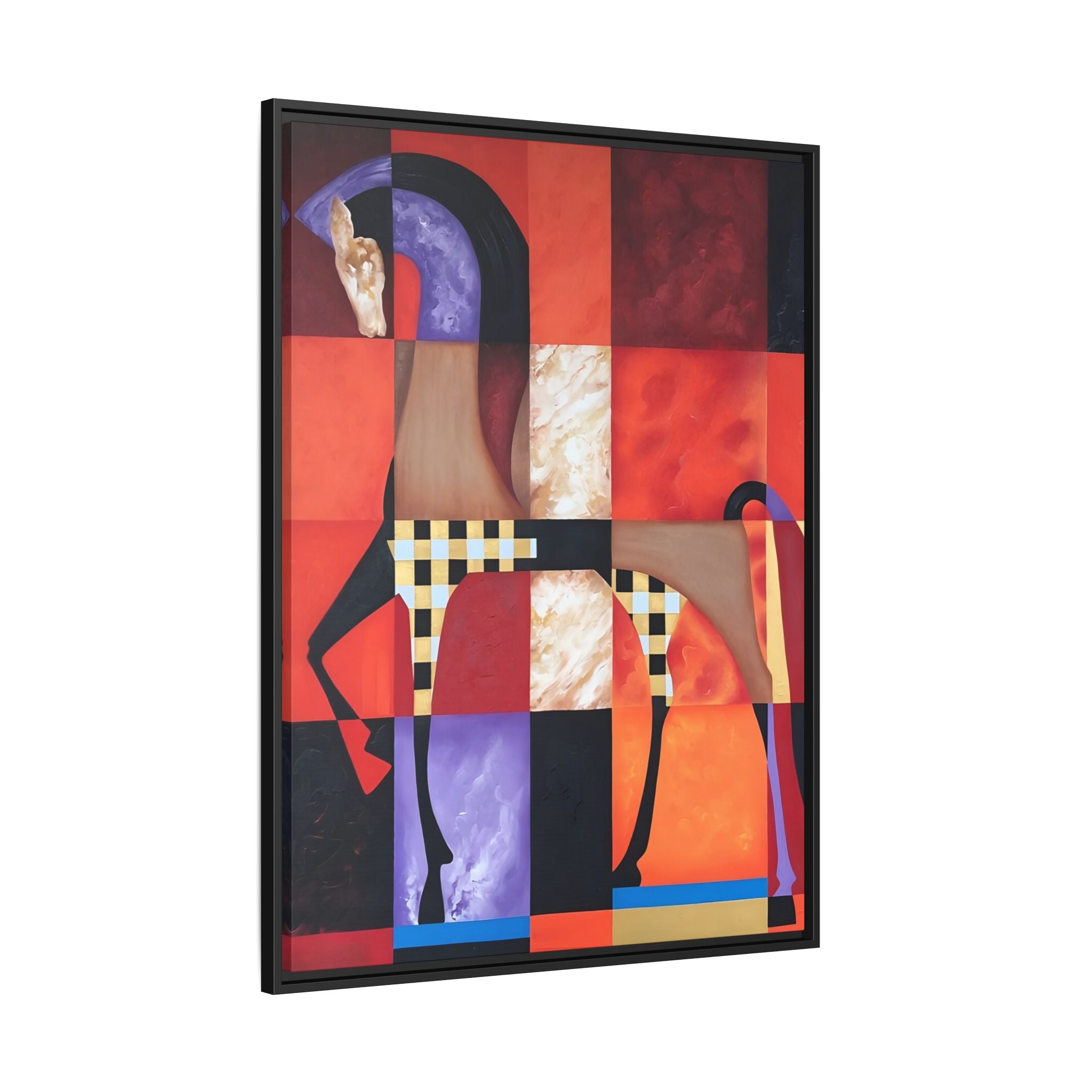 Abstract Geometric Horse Framed Canvas Art — Modern Colorful Wall Decor