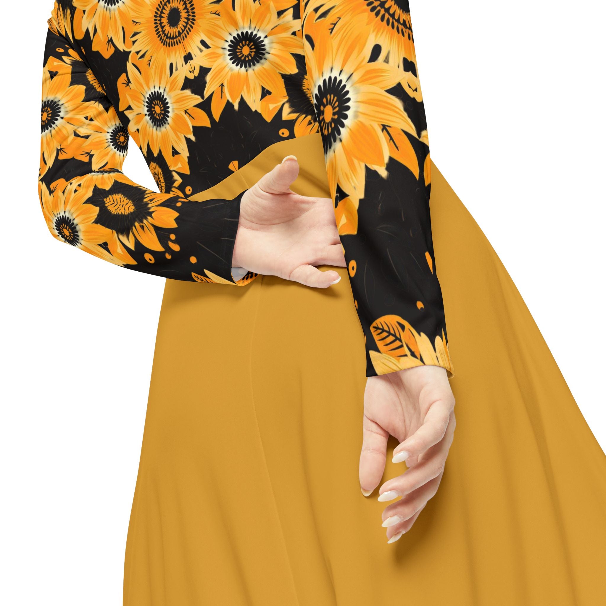 Sunflower Ballet Dress — Long Sleeve Floral Swing luxury Dress